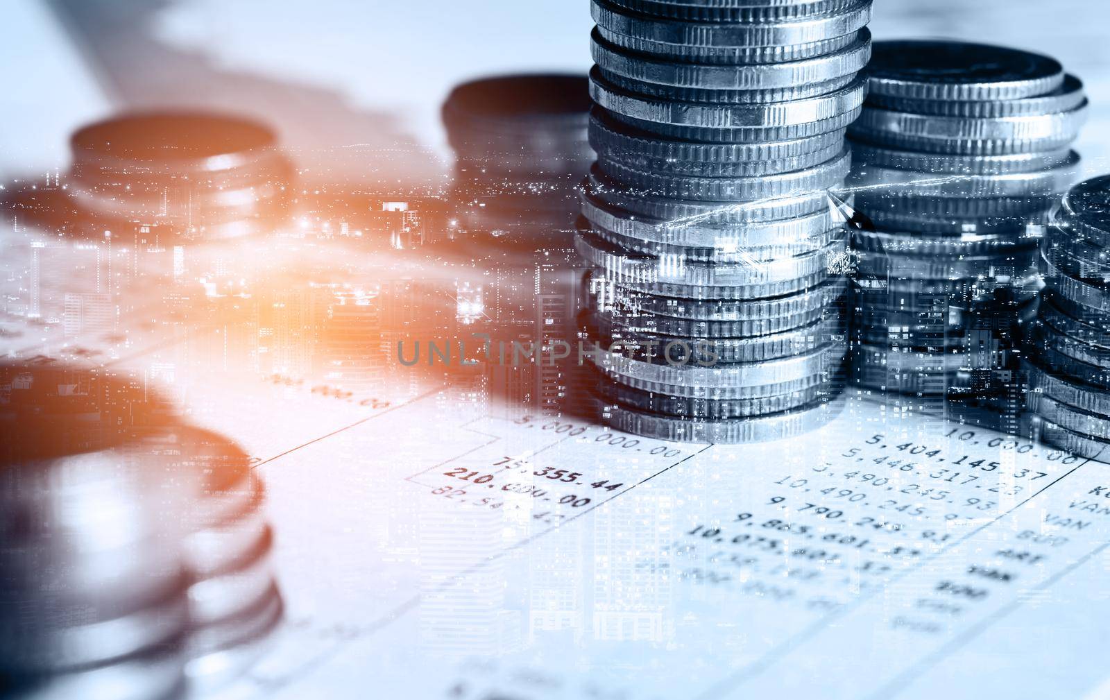 Finance and money technology background concept of business prosperity and asset management . Creative graphic show economy and financial growth by investment in valuable asset to gain wealth profit .