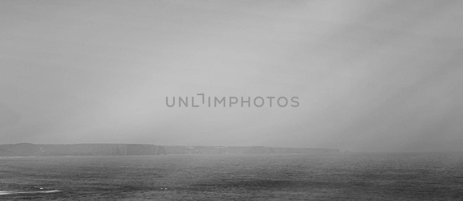 Coastal art print, monochrome and seascape concept - Atlantic ocean coast scenery, fine art