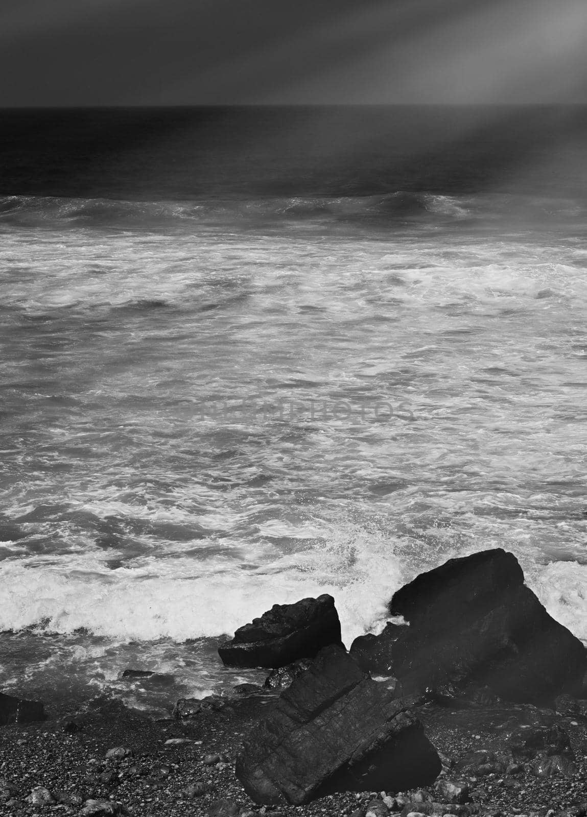 Coastal art print, monochrome and seascape concept - Atlantic ocean coast scenery, fine art