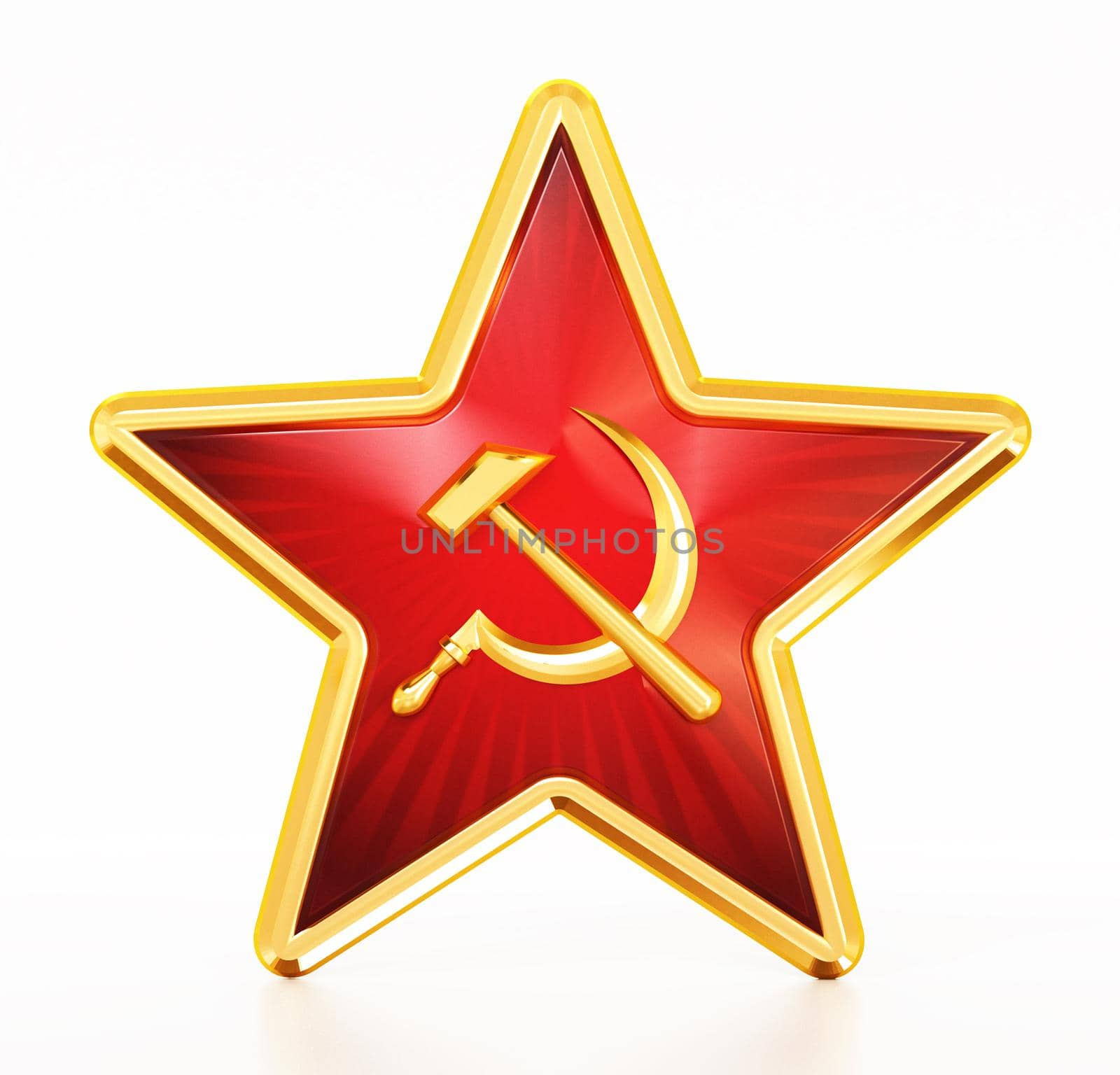 Hammer and sickle communism symbols badge. 3D illustration by Simsek