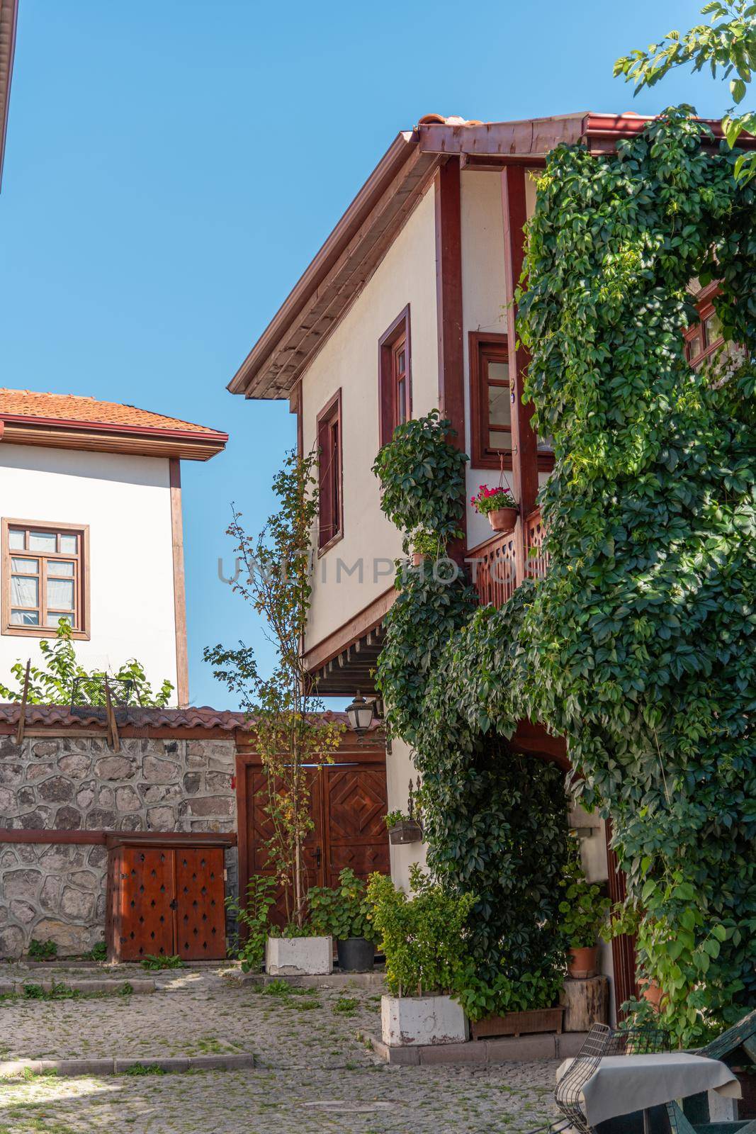 Restored old houses inside the walls of Ankara Castle, the old city walls of the Turkish capital.