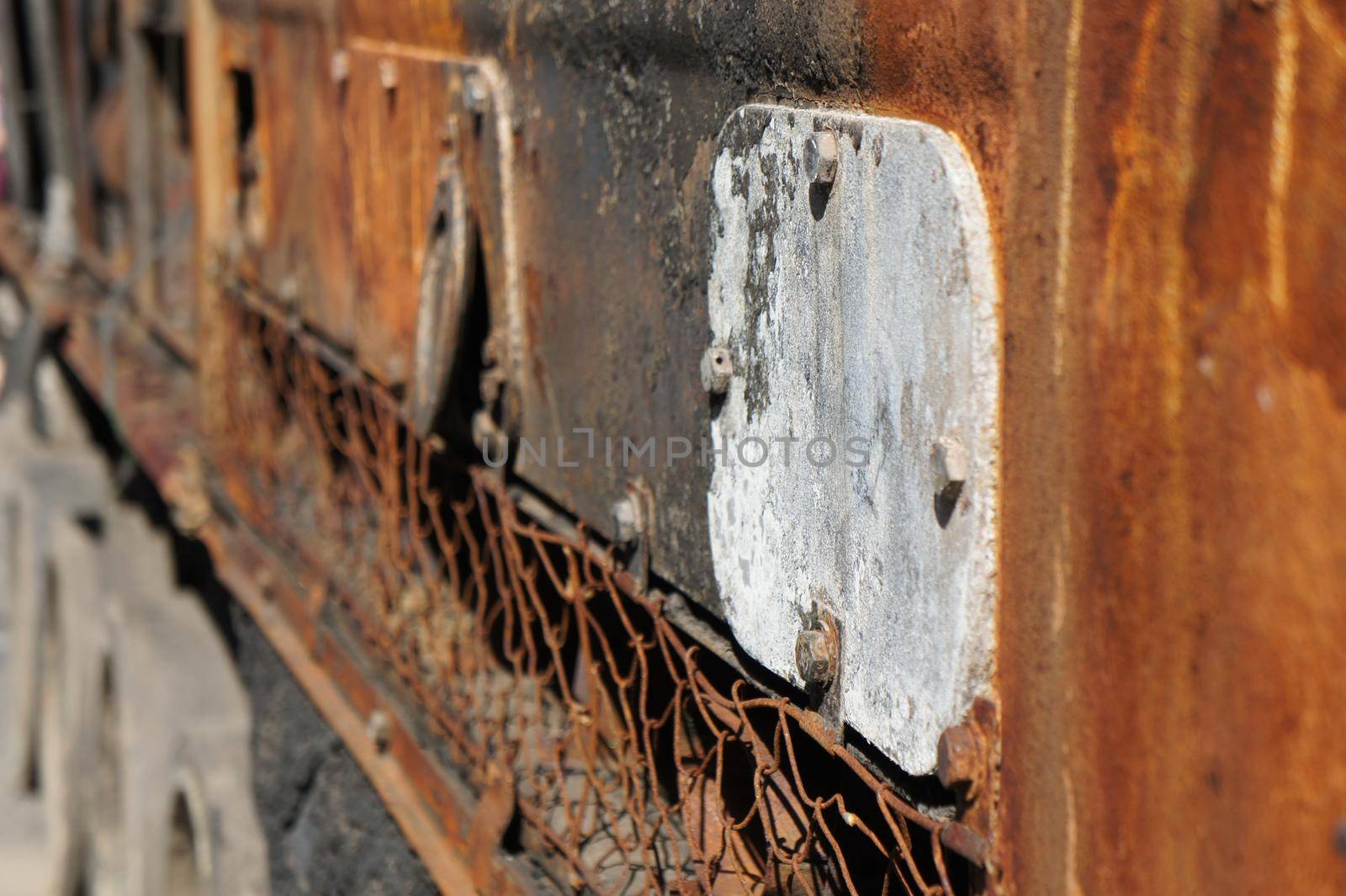 Close-up of details of old destroyed military equipment. Destroyed Russian equipment turned into scrap metal. During the battle, Russian military equipment was destroyed by Ukrainian army. by mr-tigga