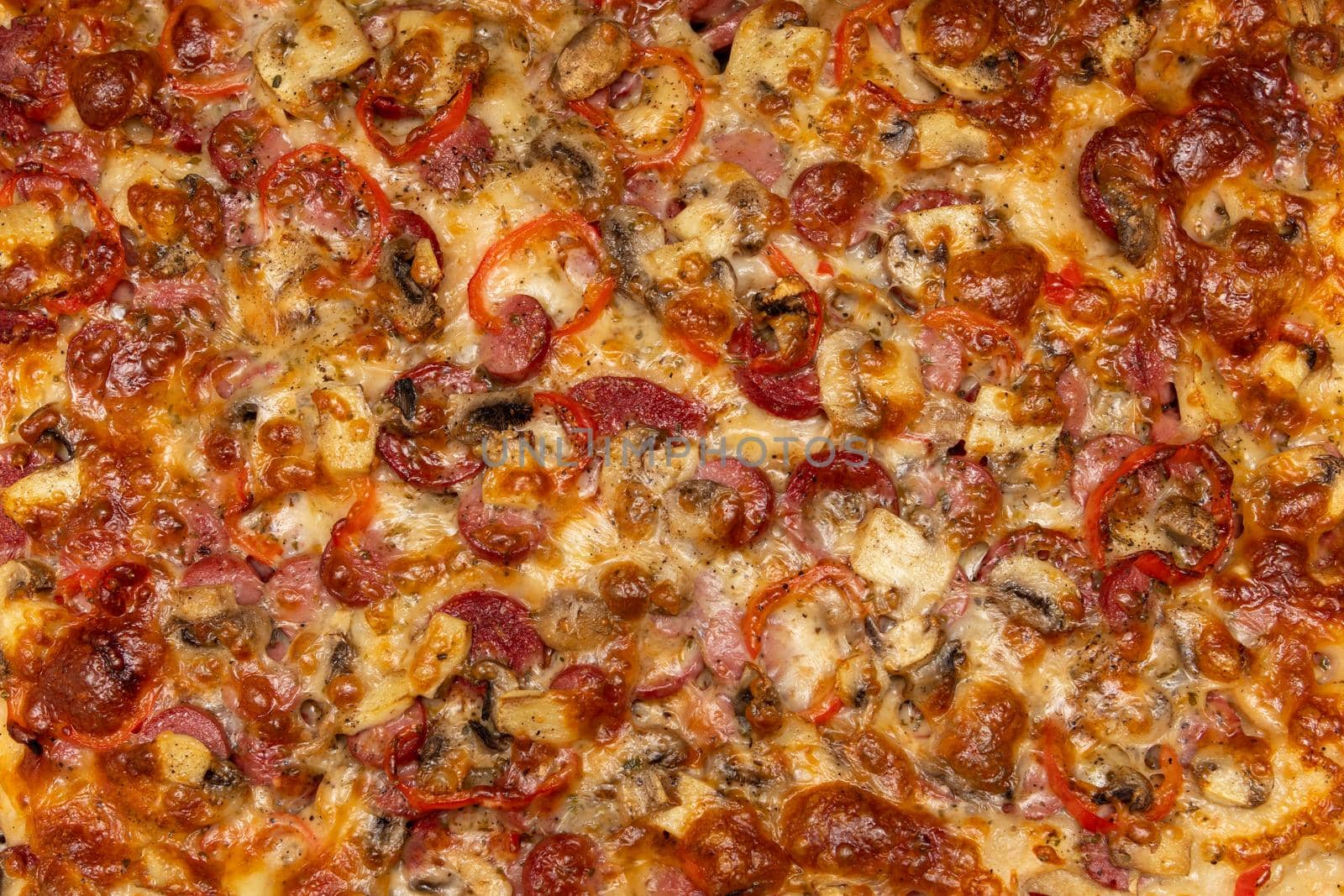 Homemade mushrooms, Turkish sausage, sausage and mozzarella cheese pizza by Sonat