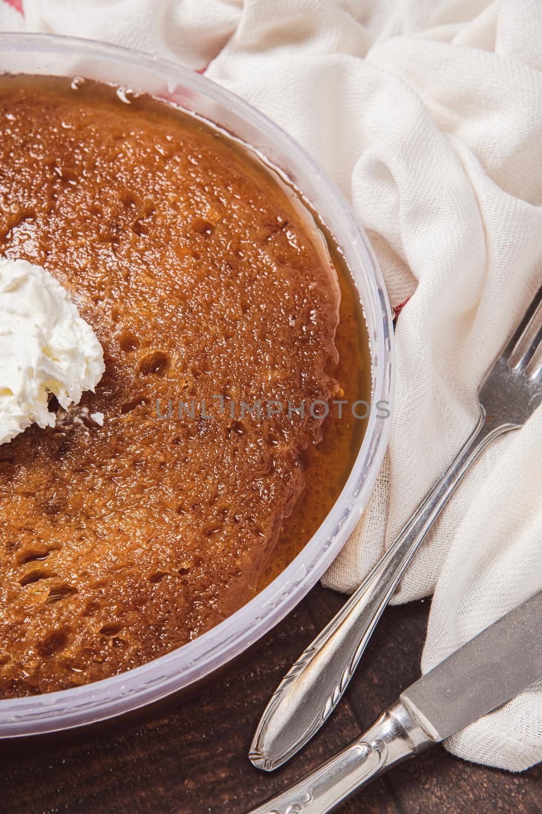 Turkish Traditional Dessert Bread Kadayif / Bread Pudding. Turkish name Ekmek Kadayıfı