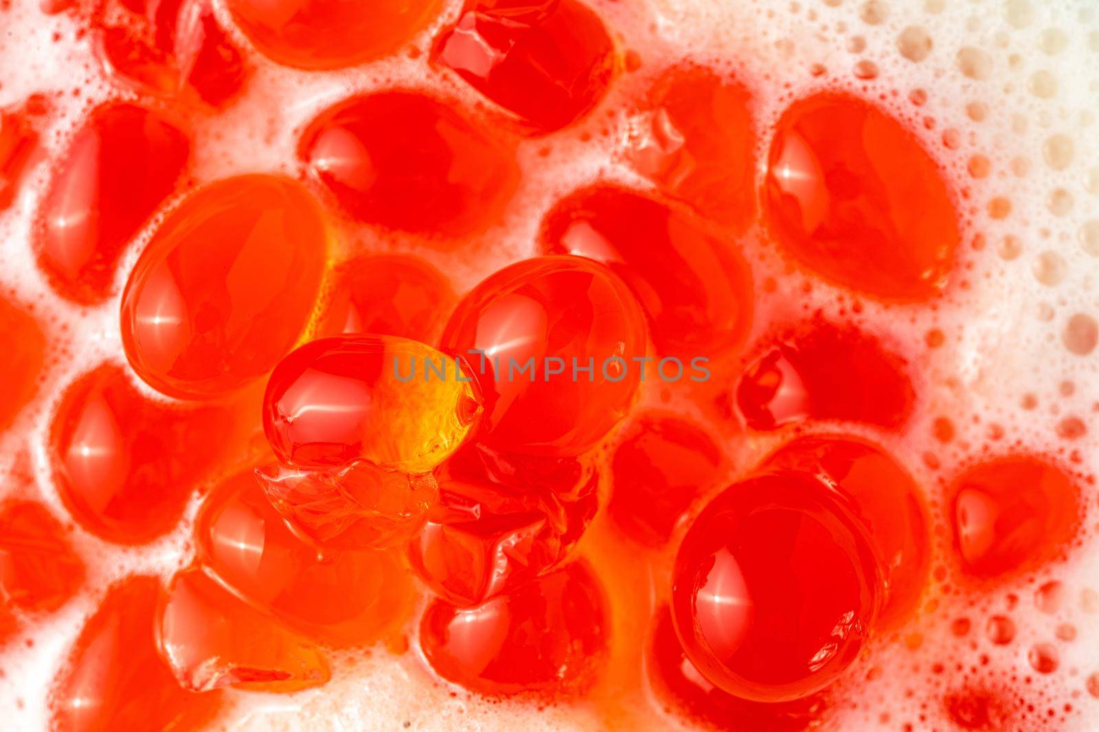 Fruity Bubble Tea in glass cup on dark background