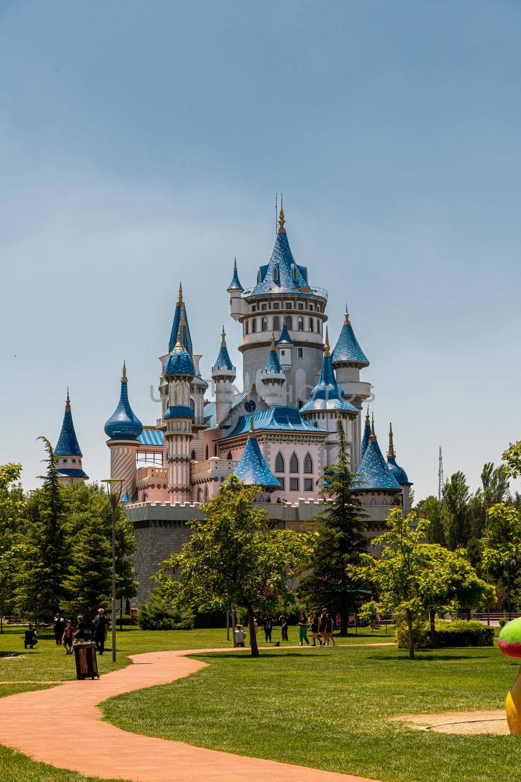 Eskisehir, Turkey - July 06, 2022: Sazova Park in Eskisehir, Turkey. (Science, Art and Culture Park) Fairy Tale Castle