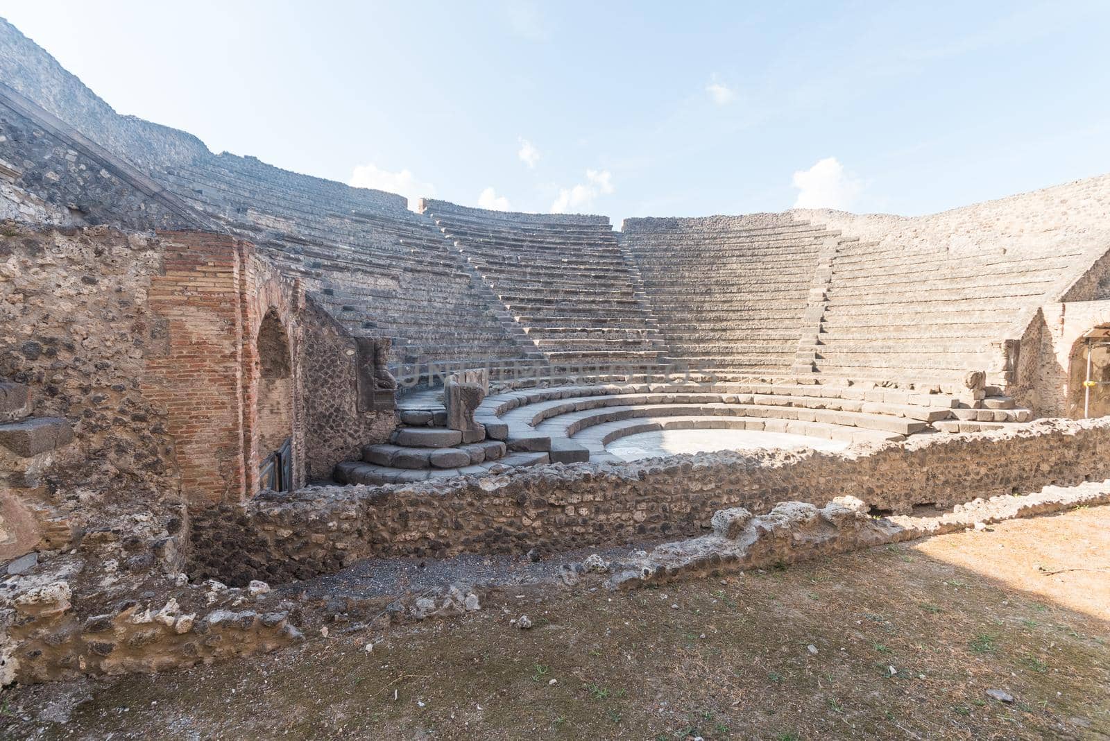 View of a theater at the Roman archaeological site of Pompeii, in Italy.