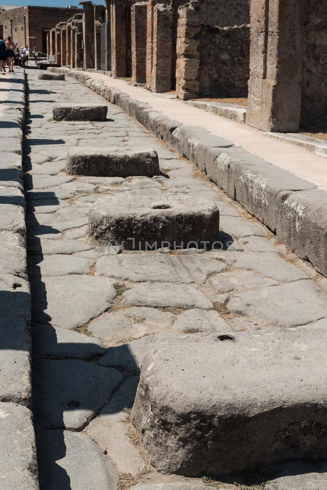 View of the Roman archaeological site of Pompeii, in Italy.