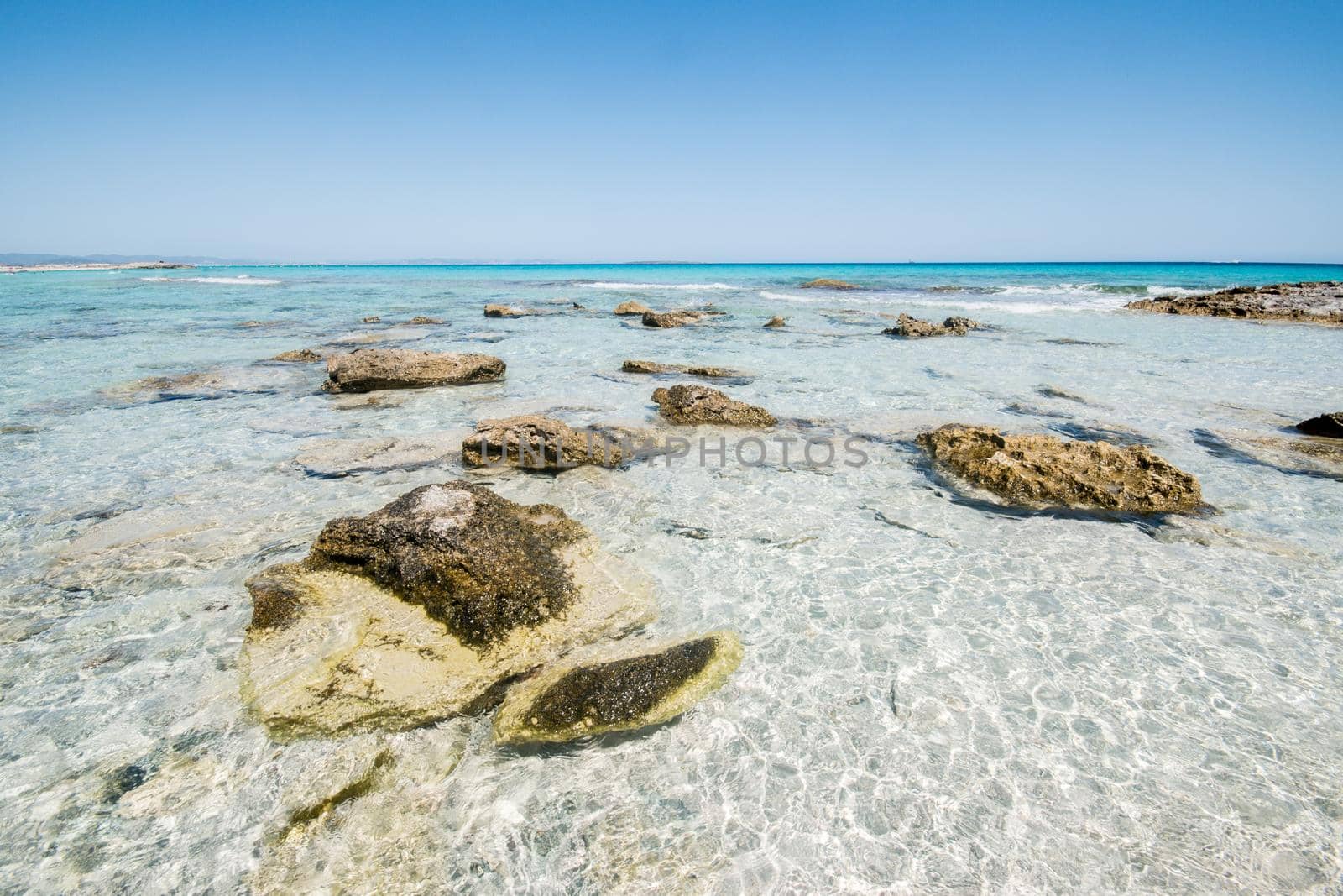 Seascape. Sunny summer day. Formentera island, Spain.