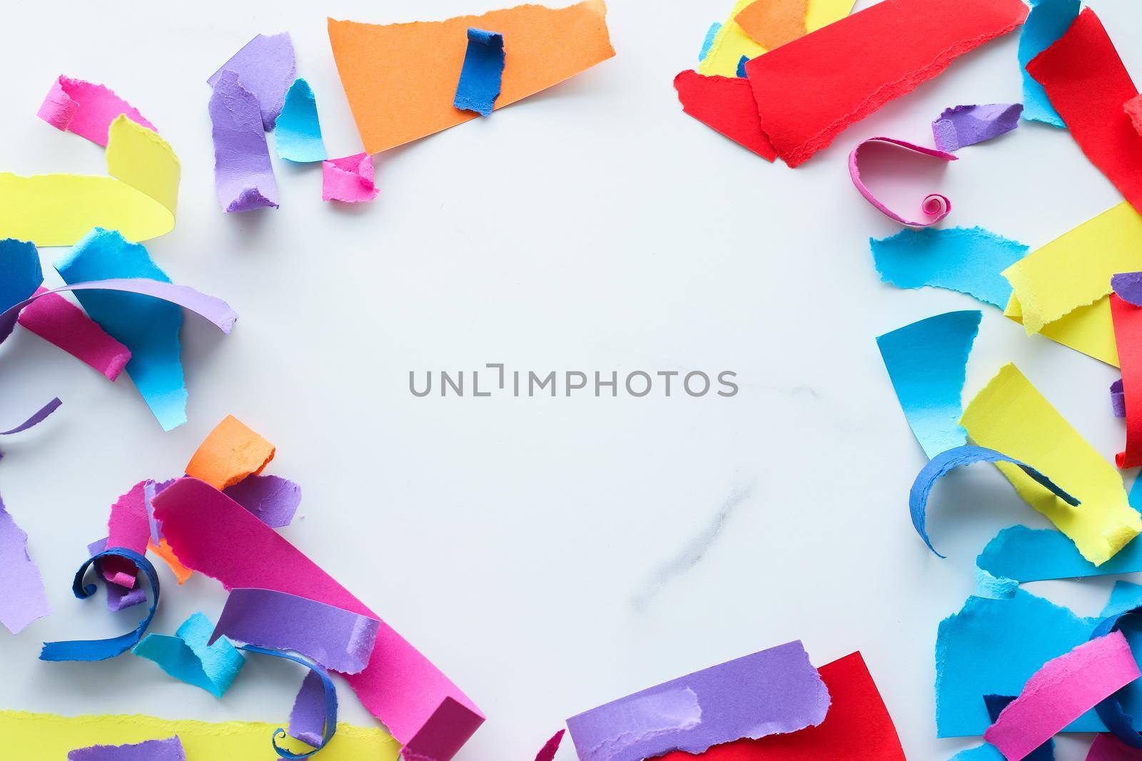 Holiday decor, creative design and party concept - Paper confetti on marble, flatlay background