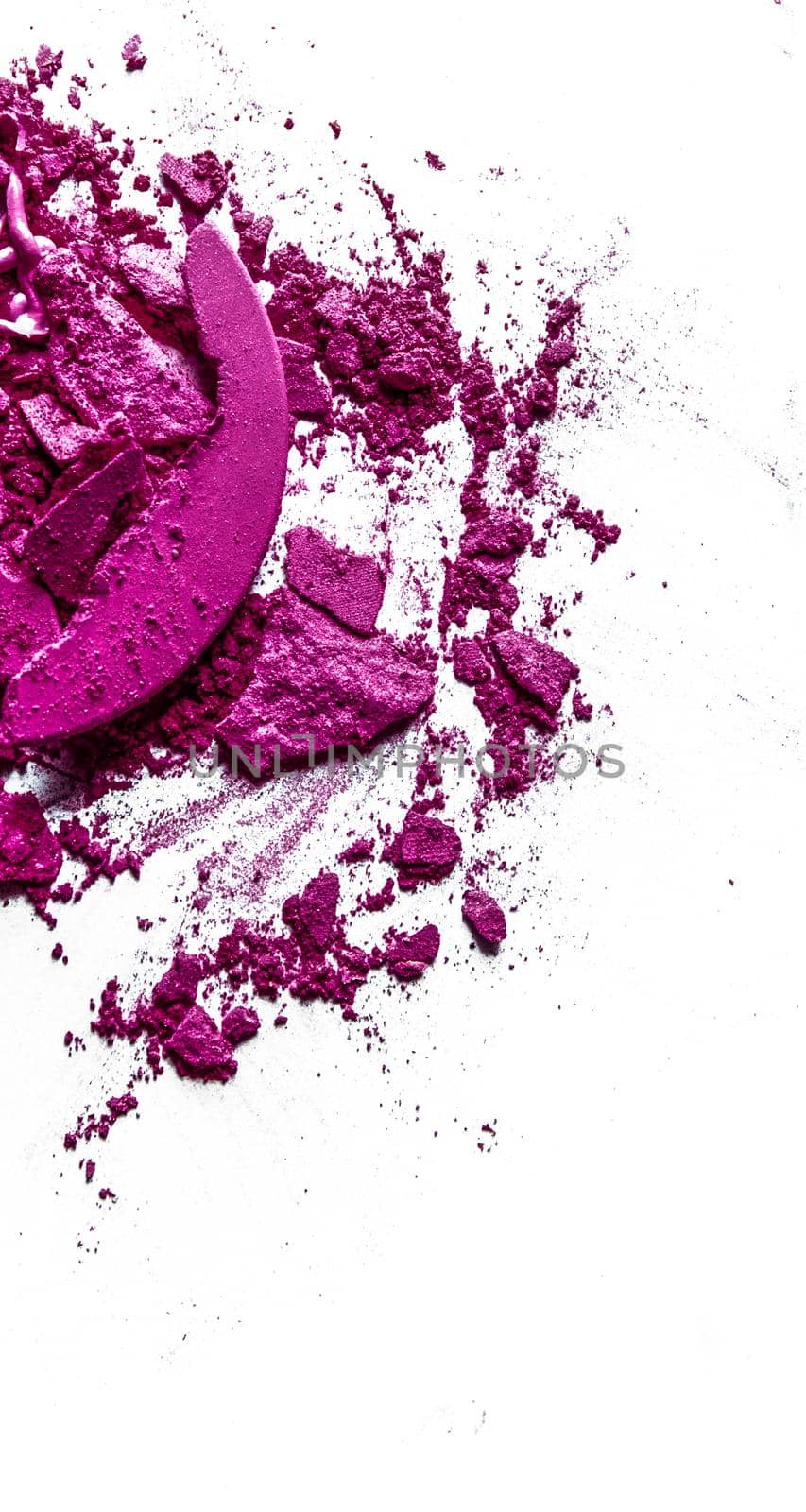 Beauty texture, cosmetic product and art of make-up concept - Crushed eyeshadows, lipstick and powder isolated on white background