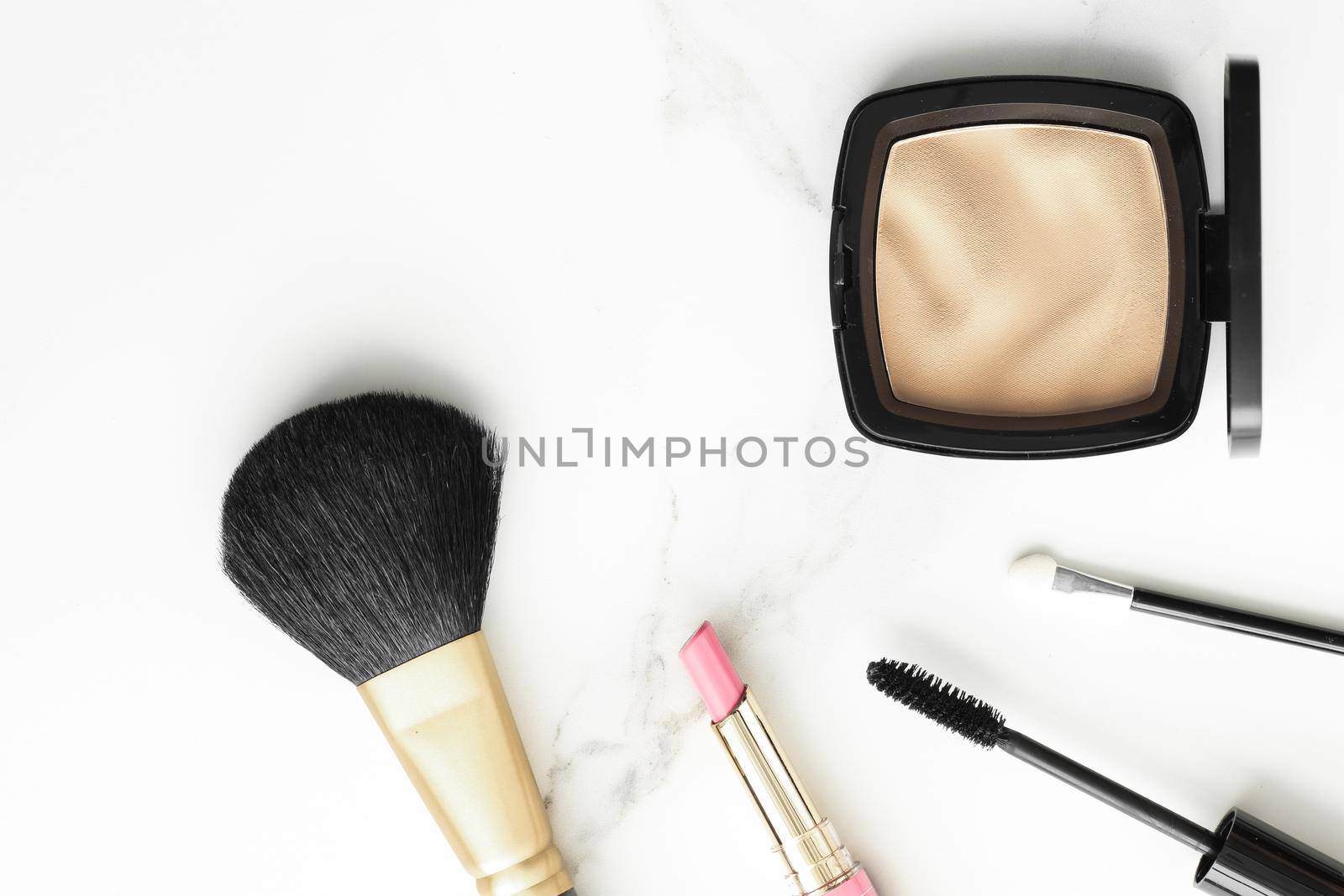 Make-up and cosmetics products on marble, flatlay background - modern feminine lifestyle, beauty blog and fashion inspiration concept