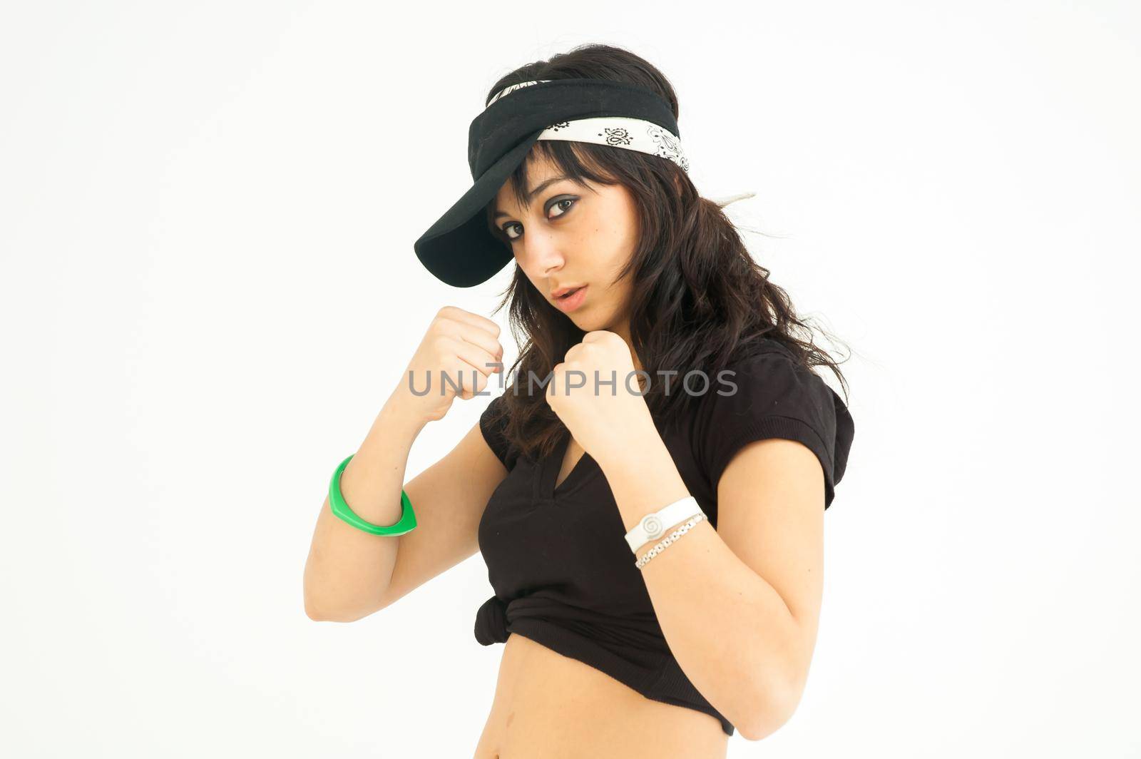 Pretty girl , on white background, medium shot