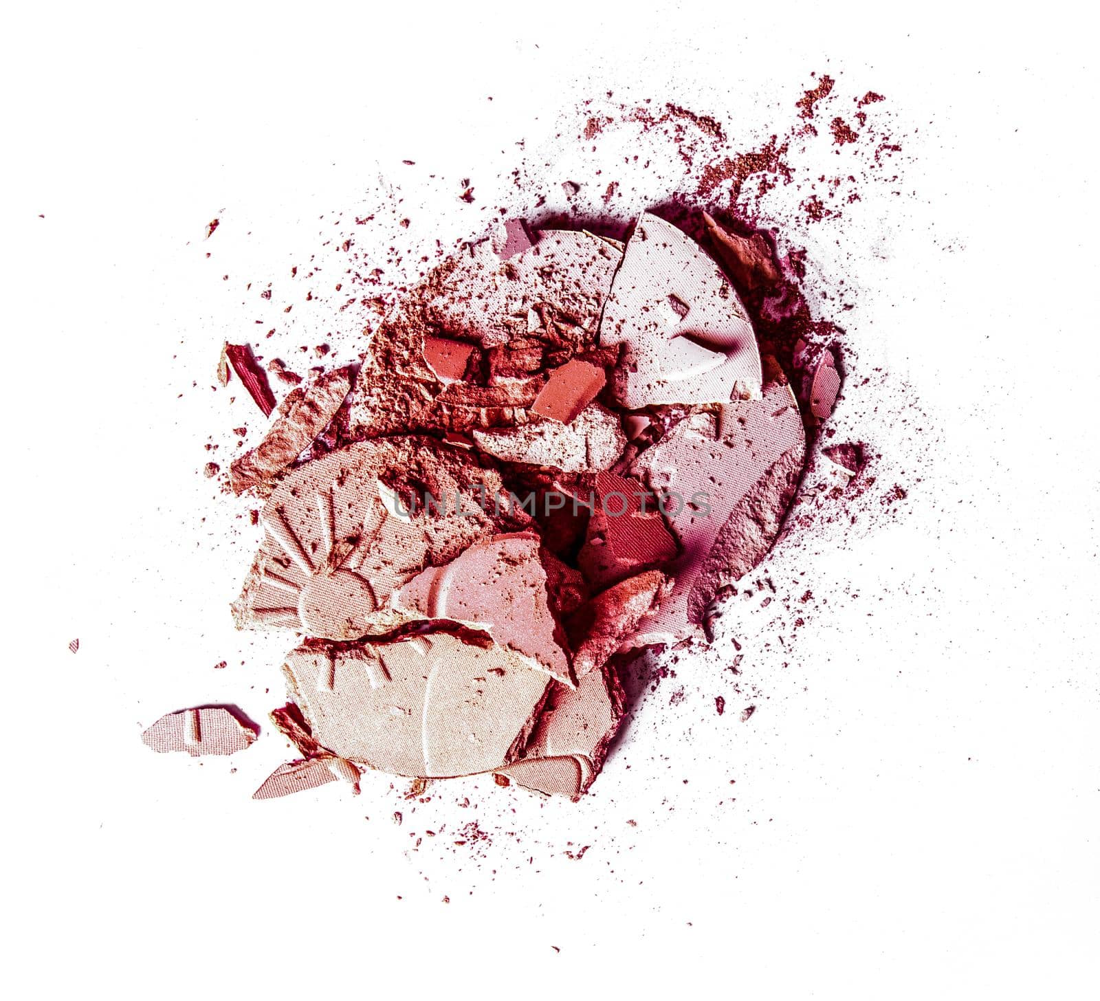 Beauty texture, cosmetic product and art of make-up concept - Crushed eyeshadows and powder isolated on white background