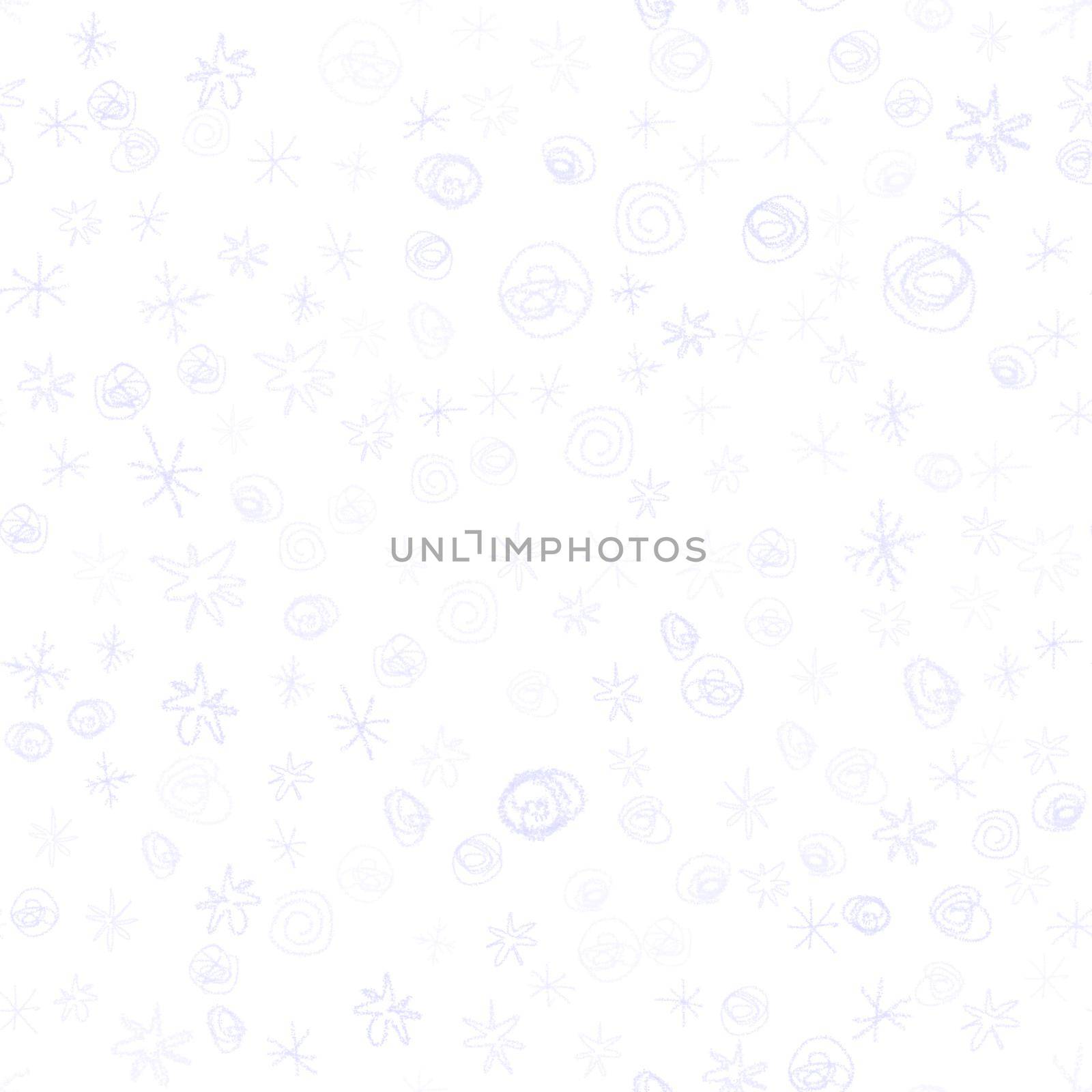 Hand Drawn Snowflakes Christmas Seamless Pattern. Subtle Flying Snow Flakes on chalk snowflakes Background. Alluring chalk handdrawn snow overlay. Positive holiday season decoration.