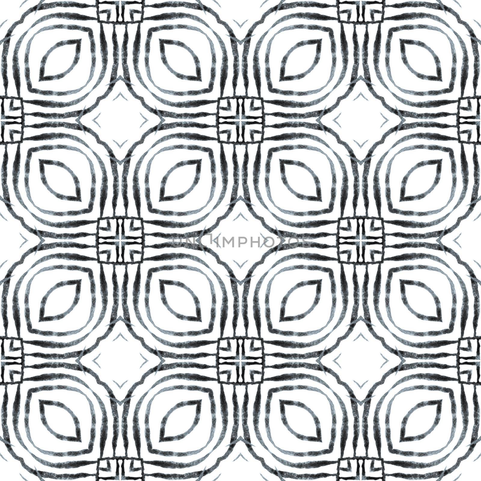 Hand painted tiled watercolor border. Black and white likable boho chic summer design. Tiled watercolor background. Textile ready awesome print, swimwear fabric, wallpaper, wrapping.