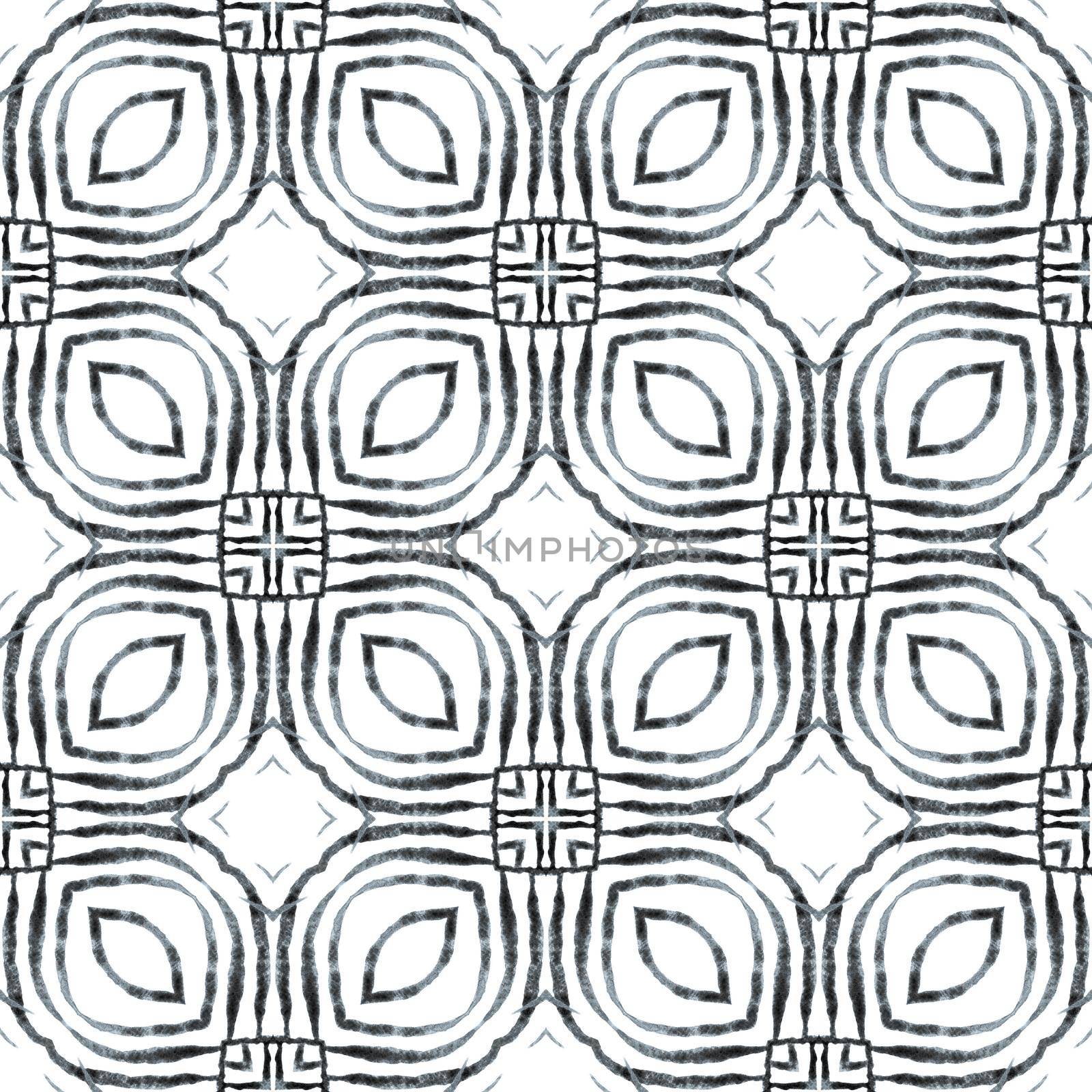 Hand painted tiled watercolor border. Black and white likable boho chic summer design. Tiled watercolor background. Textile ready awesome print, swimwear fabric, wallpaper, wrapping.