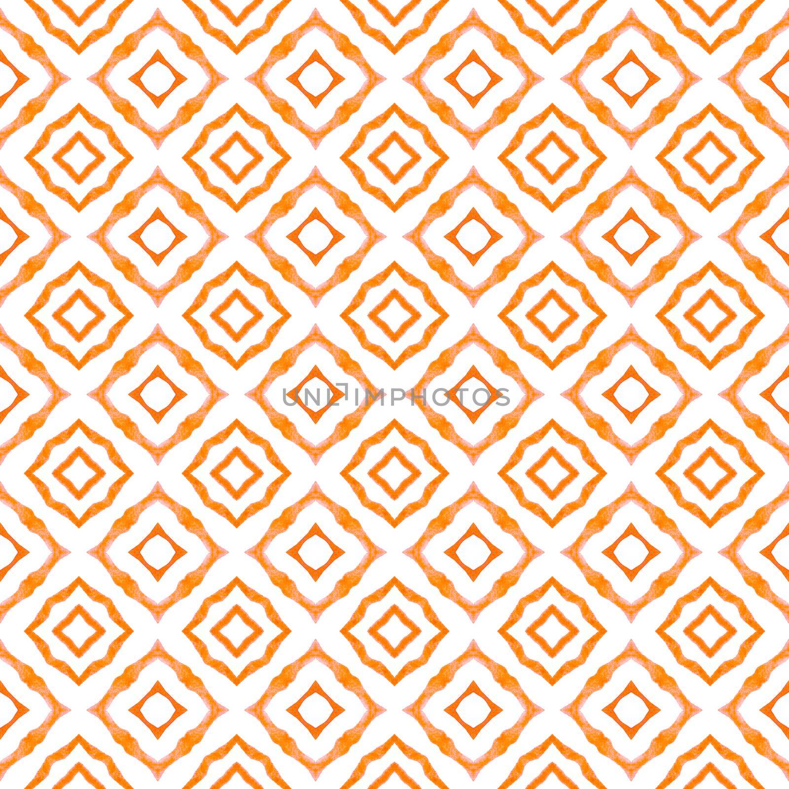 Watercolor medallion seamless border. Orange noteworthy boho chic summer design. Medallion seamless pattern. Textile ready vibrant print, swimwear fabric, wallpaper, wrapping.