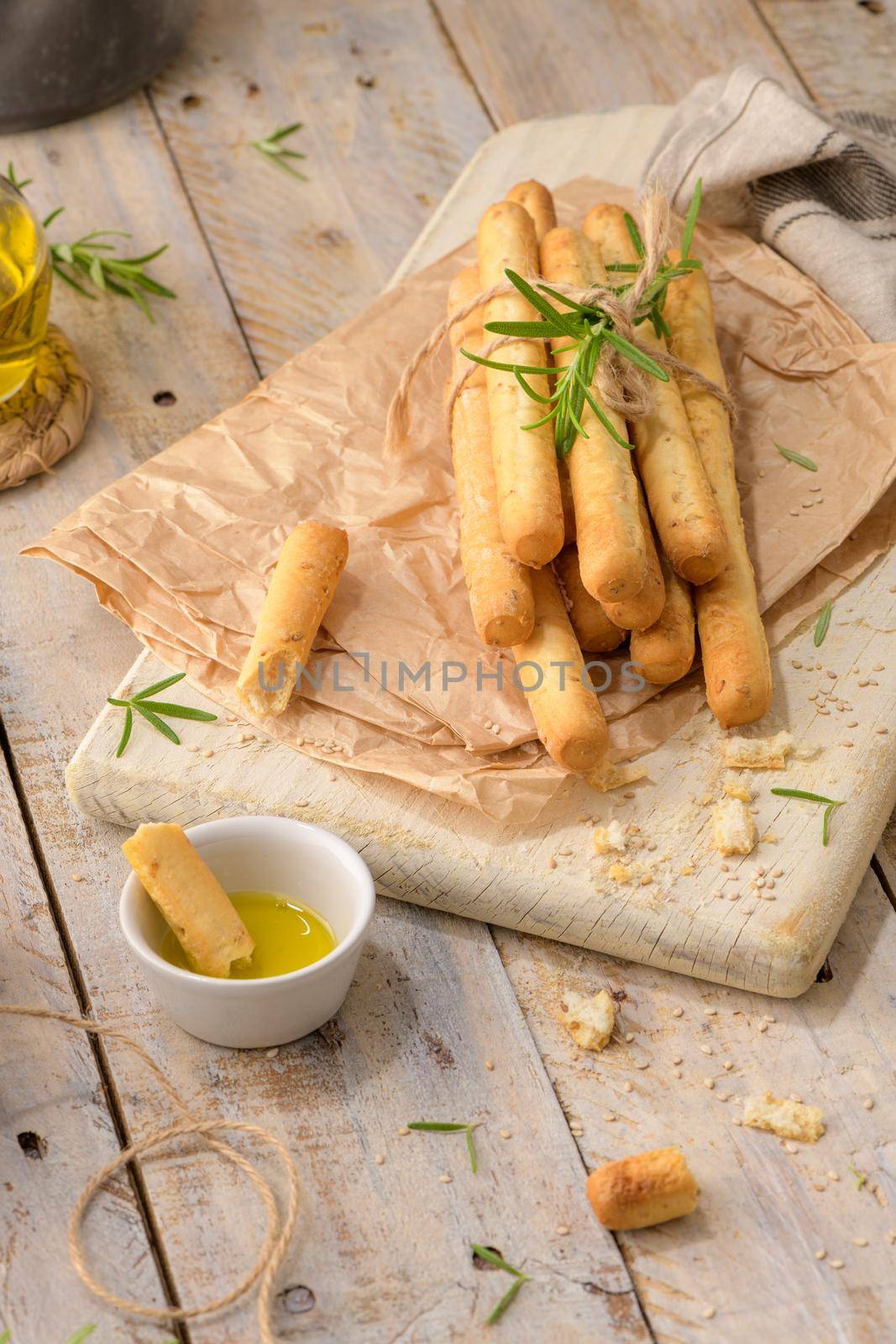 Traditional italian breadsticks grissini  by homydesign