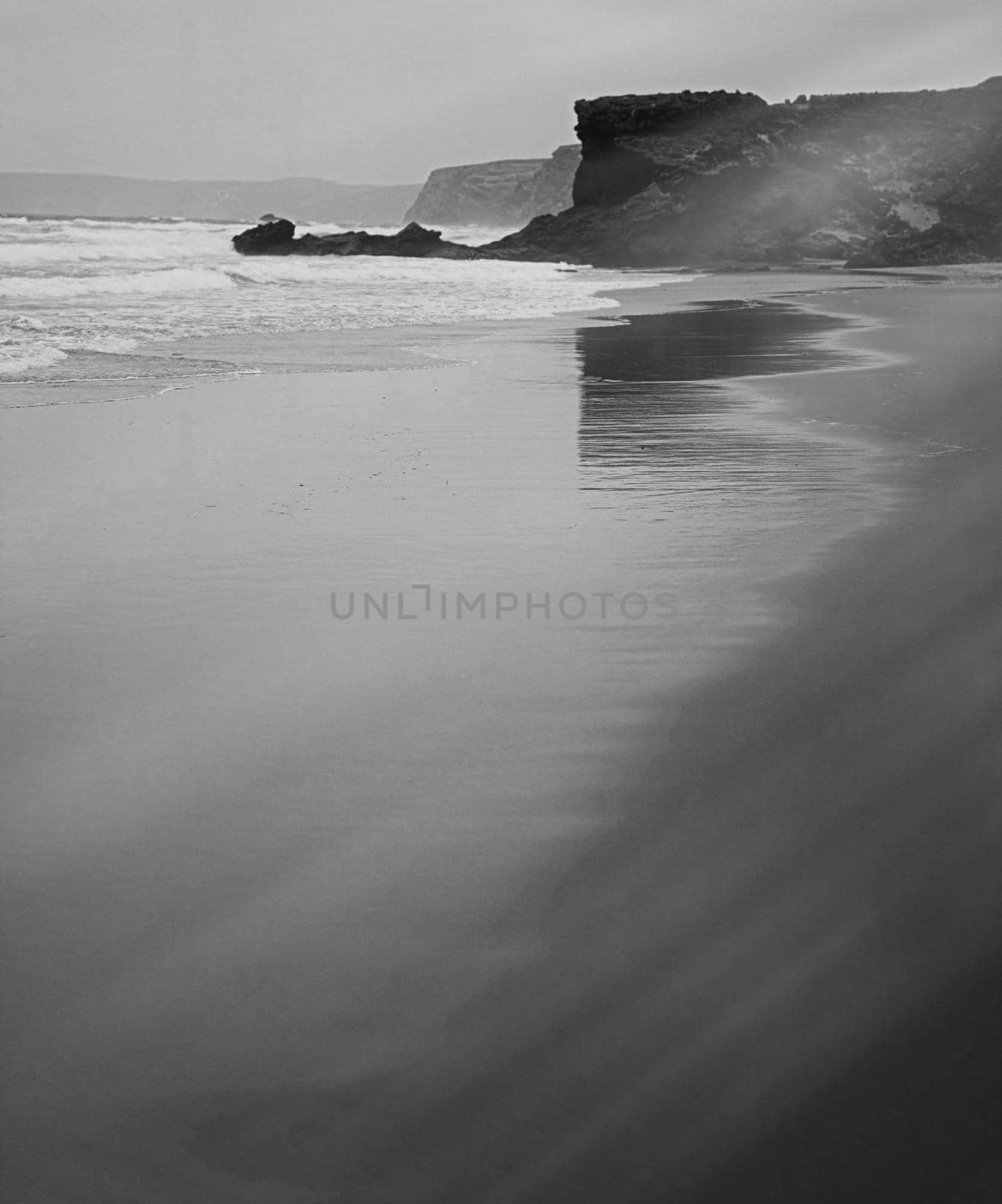 Coastal art print, monochrome and seascape concept - Atlantic ocean coast scenery, fine art