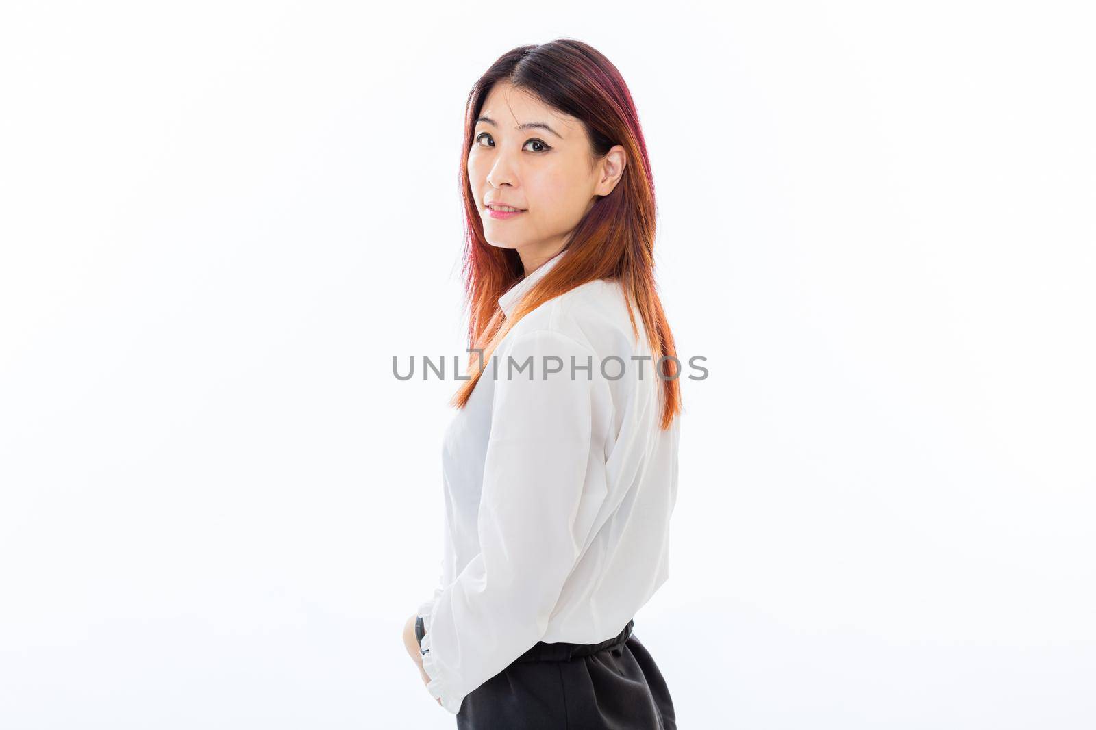 Asian woman in casual business attire by imagesbykenny