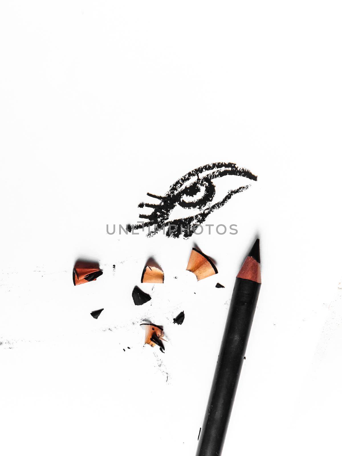 Beauty texture, cosmetic product and art of make-up concept - Black eye pencil stroke close-up isolated on white background