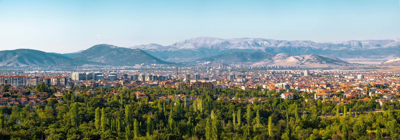 Panoramic view of Isparta, Turkey on a sunny day