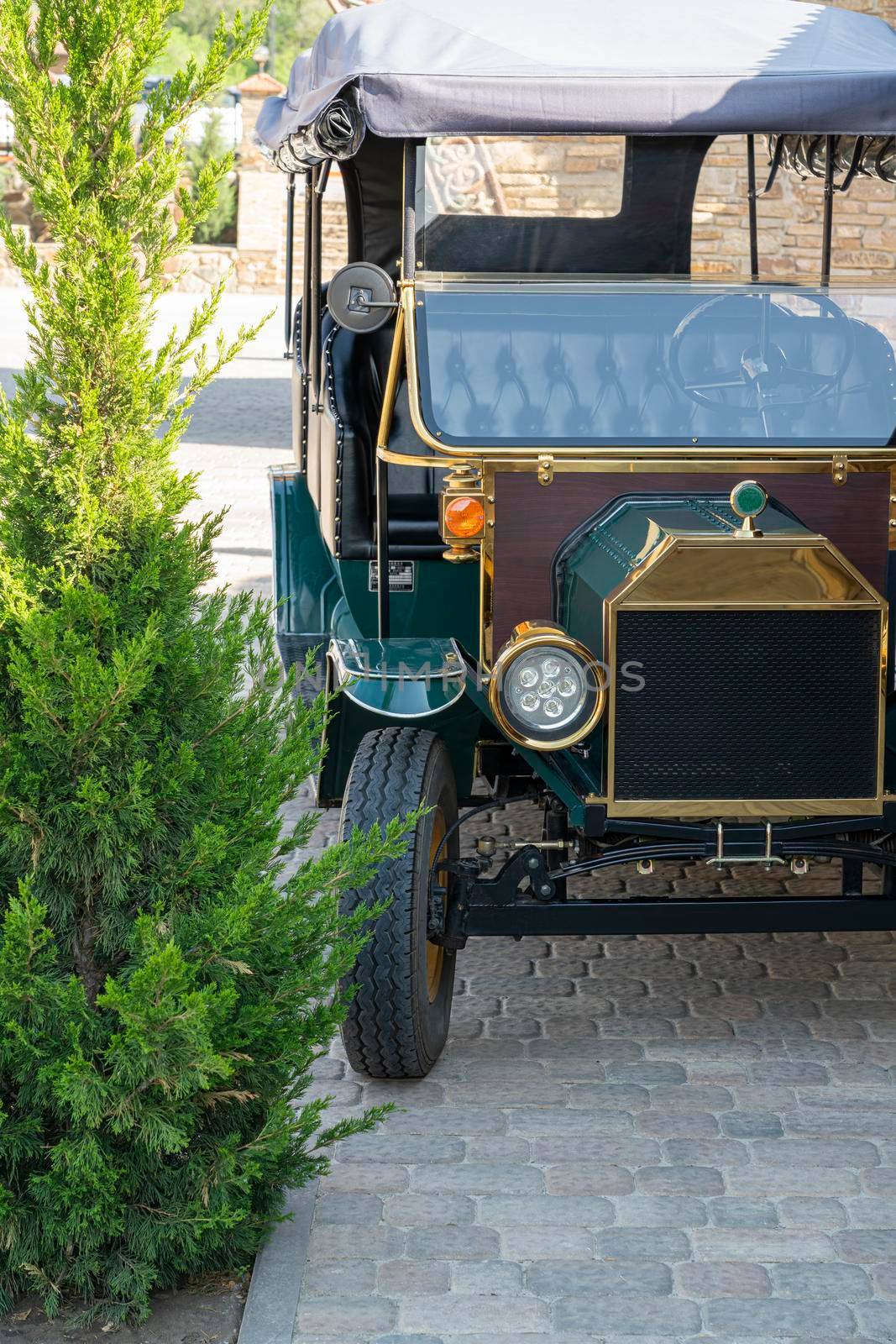 turquoise retro vintage car close-up. front view. High quality photo