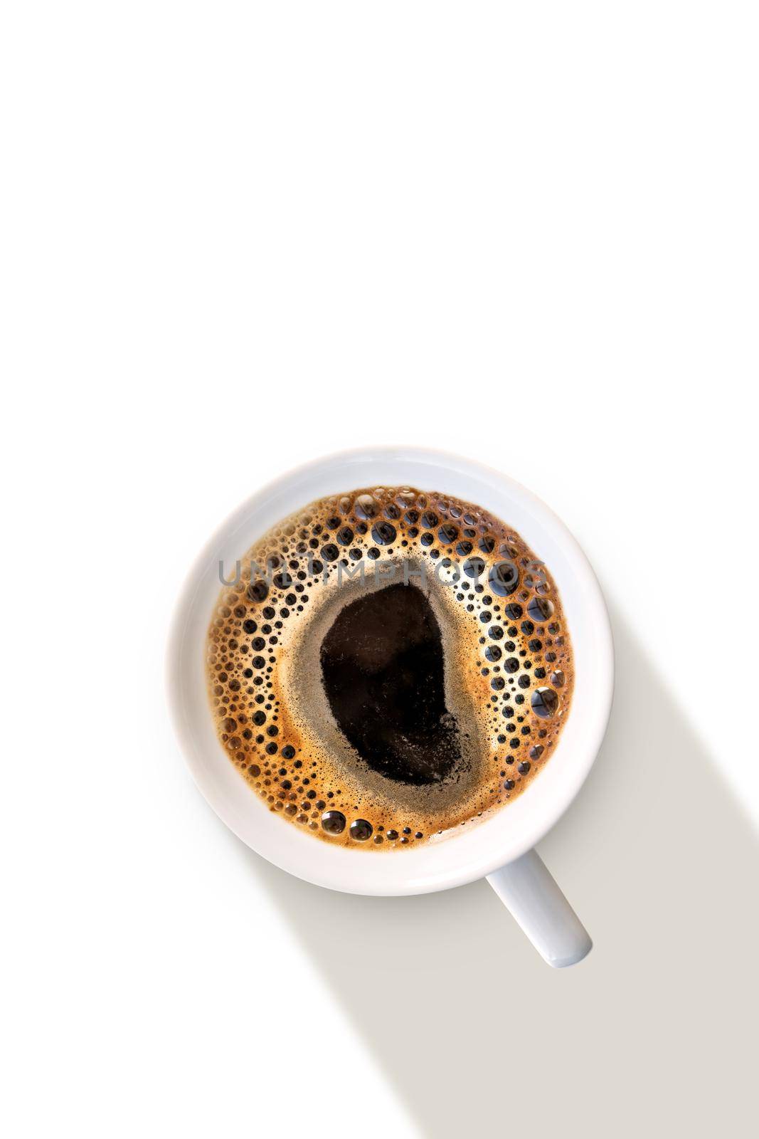 Top view coffee with bubbles on white background