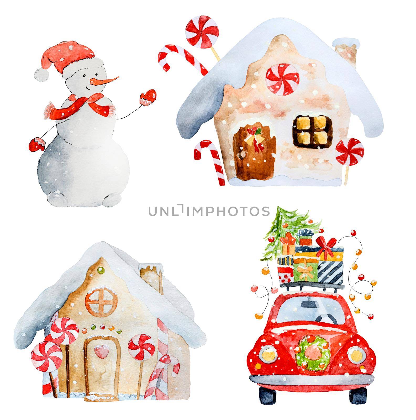 Christmas watercolor illustrations on white
