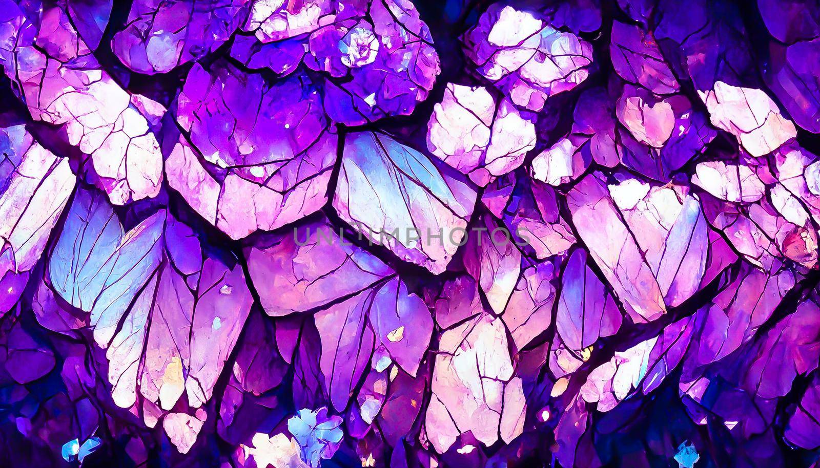 3D Render gemstone texture of the precious crystal background. Copy space. Colored shiny bokeh surface.