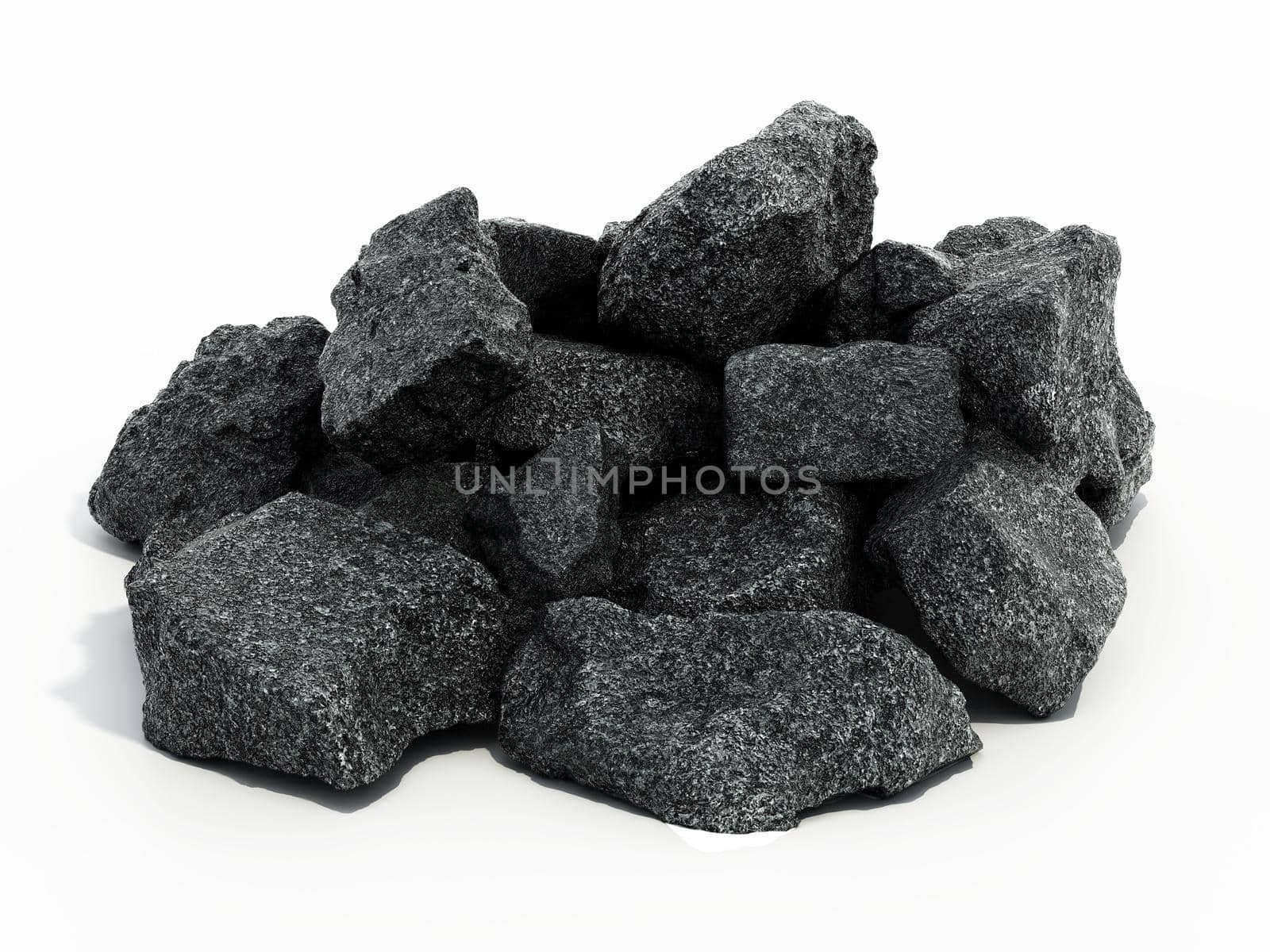 Group of stones isolated on white background. 3D illustration by Simsek