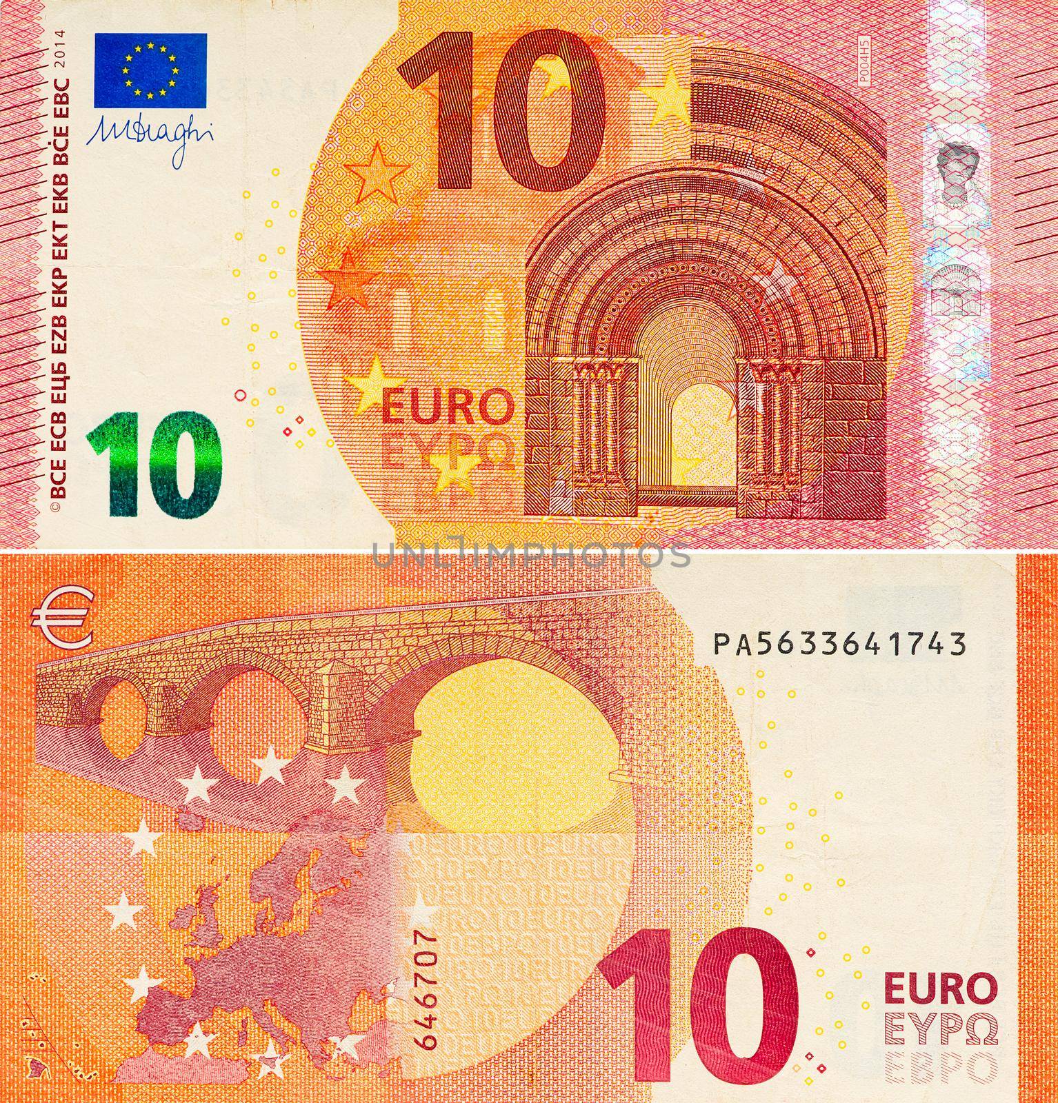 One ten Euro bill. 10 euro banknote. The euro is the official currency of the European Union by PhotoTime