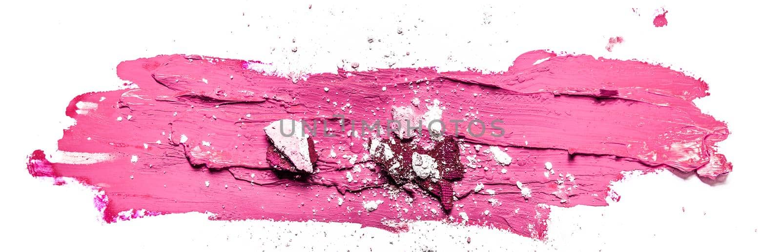 Beauty texture, cosmetic product and art of make-up concept - Artistic lipstick smudge and eyeshadow close-up isolated on white background