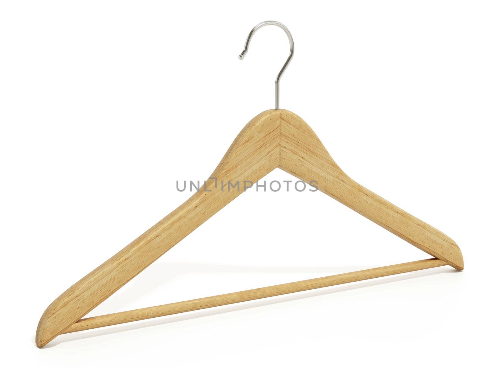 Wooden cloth hanger isolated on white background. 3D illustration.