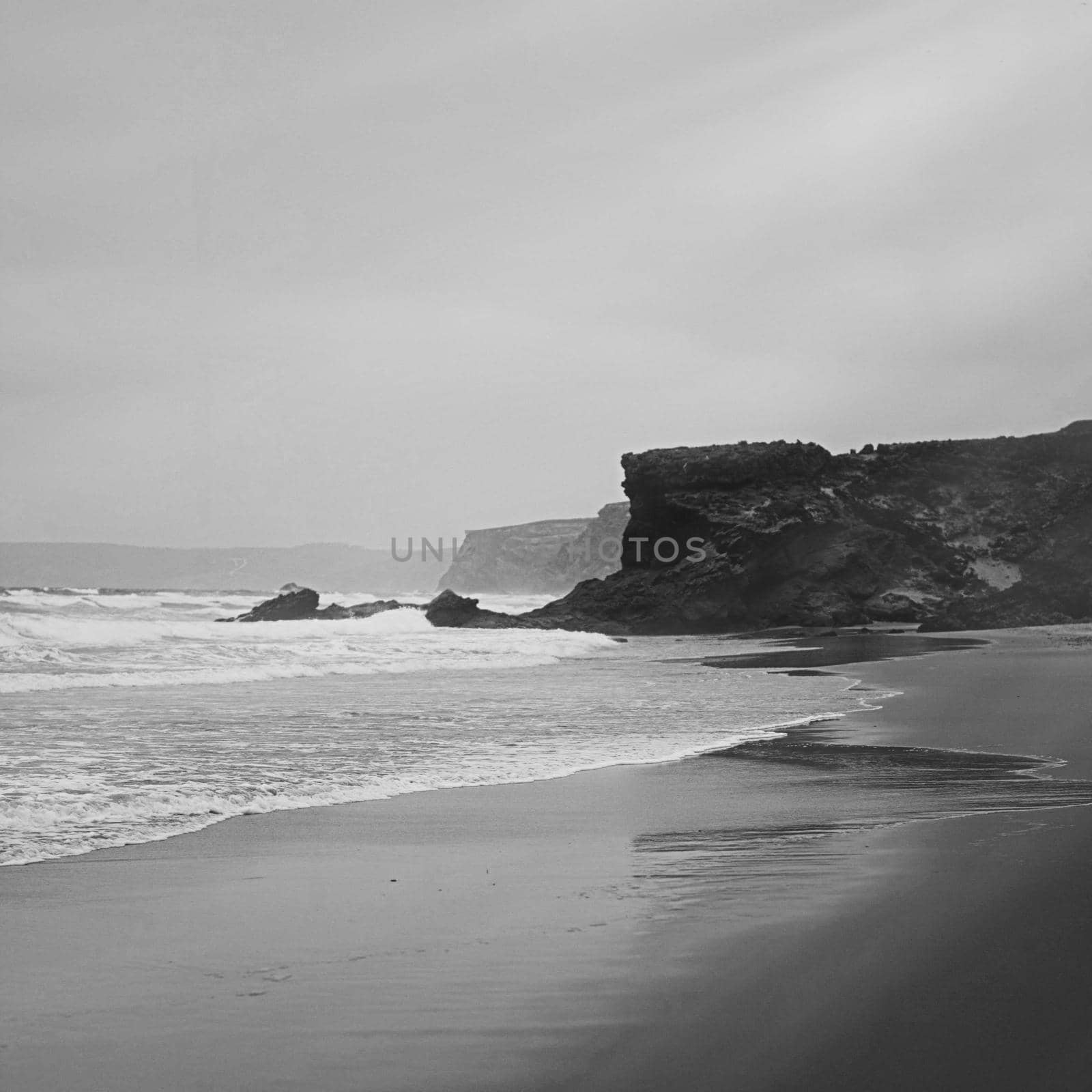 Coastal art print, monochrome and seascape concept - Atlantic ocean coast scenery, fine art