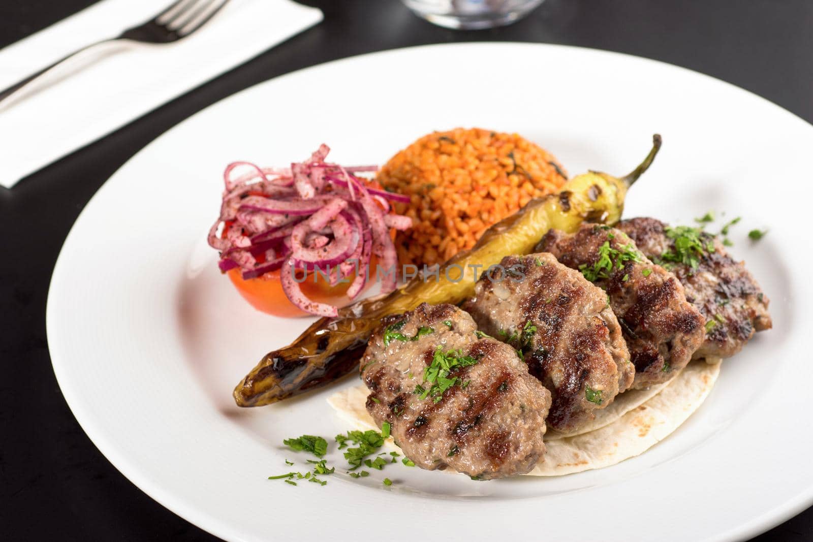 Turkish meatball traditional kofte. Spicy meatballs Kebab or Kebap.