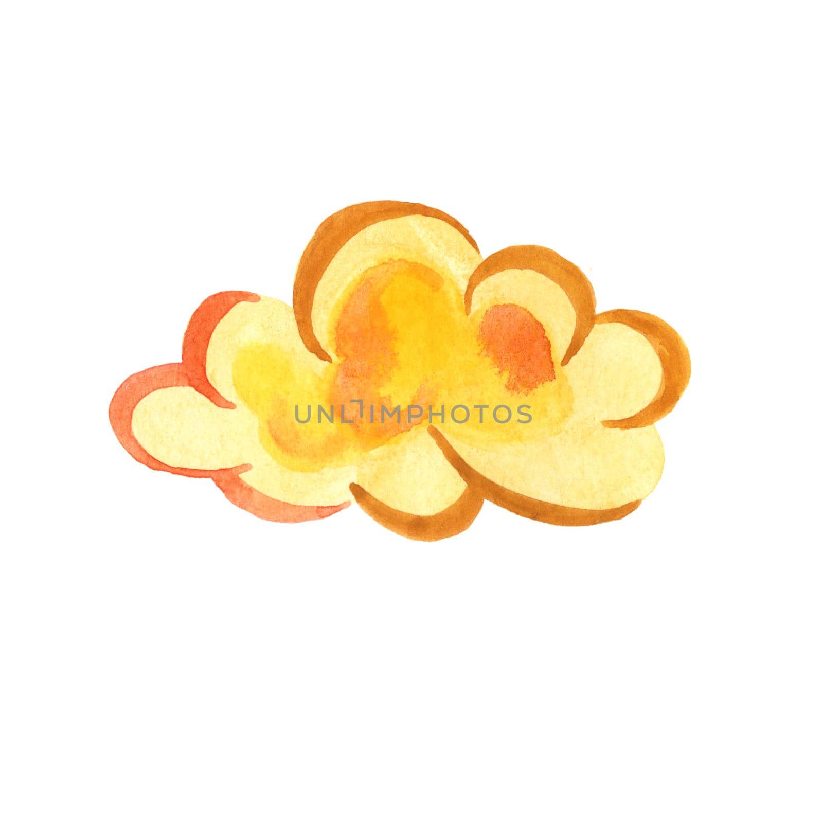 Hand draw aquarelle art paint yellow watercolor cloud isolated in white