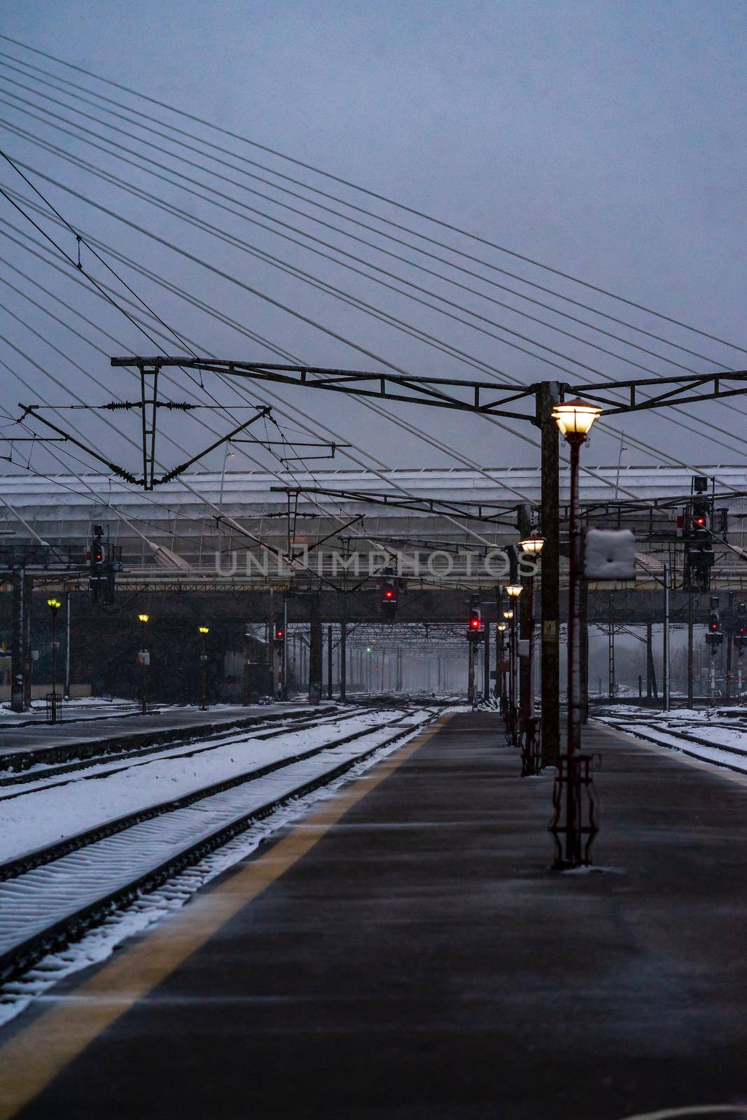 Northern Railway Station (Gara de Nord) during a cold and snowy day in Bucharest, Romania, 2021 by vladispas