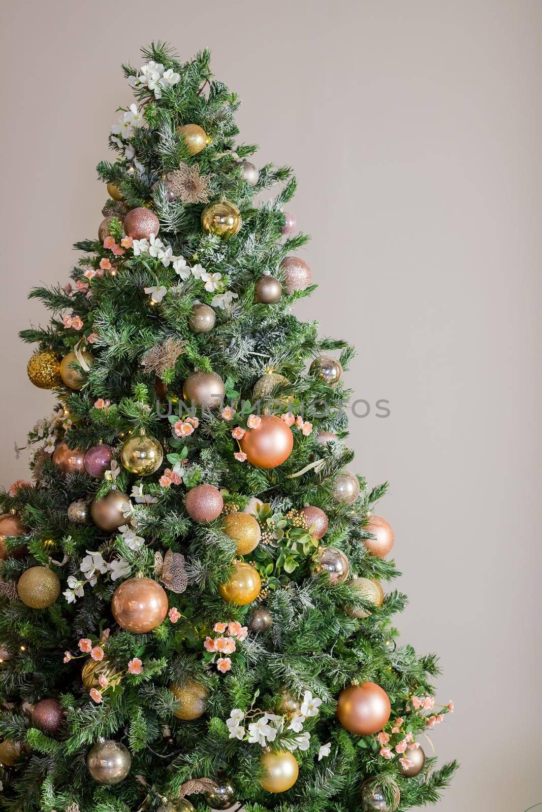 Christmas holiday decorations with lights and garland