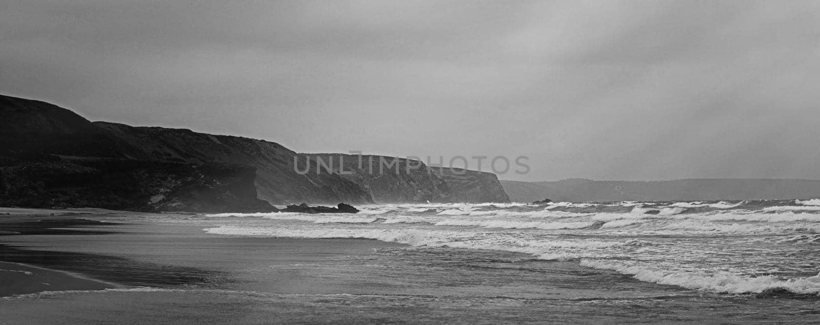 Coastal art print, monochrome and seascape concept - Atlantic ocean coast scenery, fine art