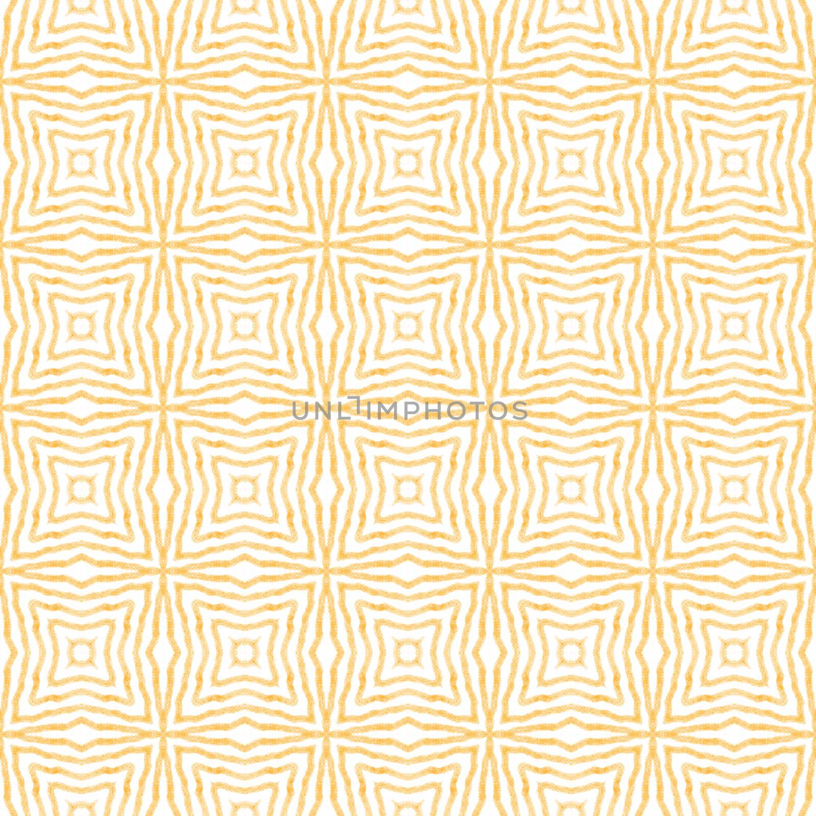 Textured stripes pattern. Yellow symmetrical kaleidoscope background. Trendy textured stripes design. Textile ready breathtaking print, swimwear fabric, wallpaper, wrapping.