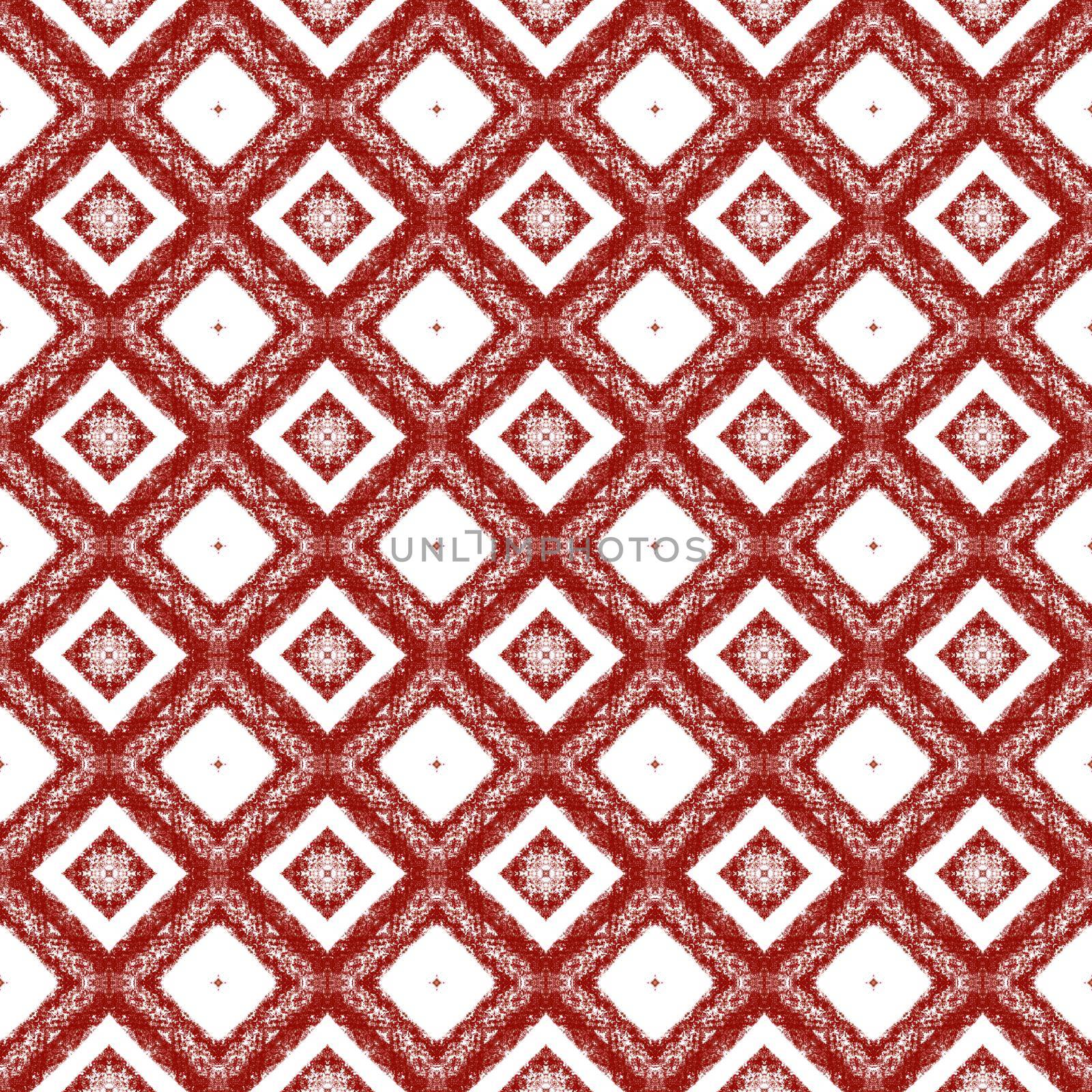 Ethnic hand painted pattern. Maroon symmetrical kaleidoscope background. Textile ready lovely print, swimwear fabric, wallpaper, wrapping. Summer dress ethnic hand painted tile.