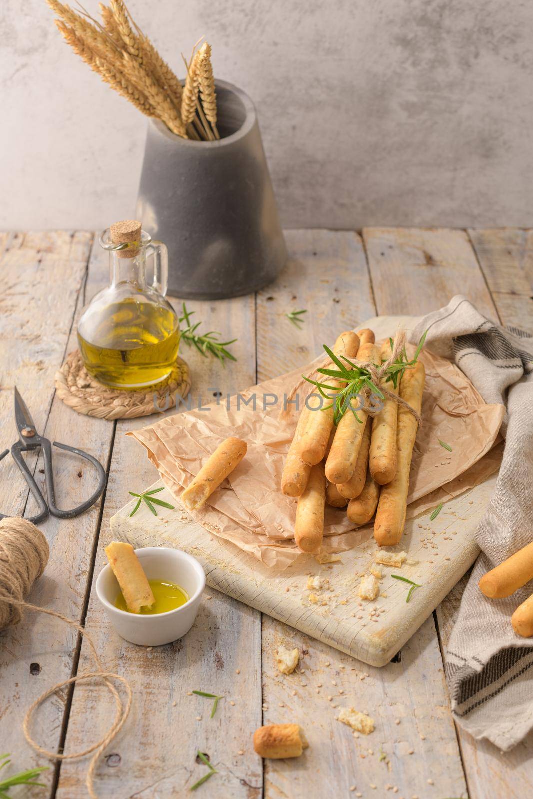 Traditional italian breadsticks grissini  by homydesign