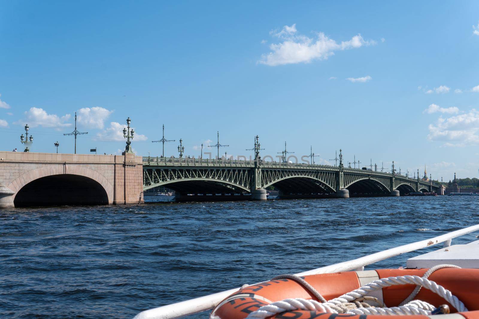 RUSSIA, PETERSBURG - AUG 20, 2022: neva river palace saint bridge petersburg russia saint cathedral, concept famous travel from st and nevsky view, prospekt beautiful. Tourism flag,