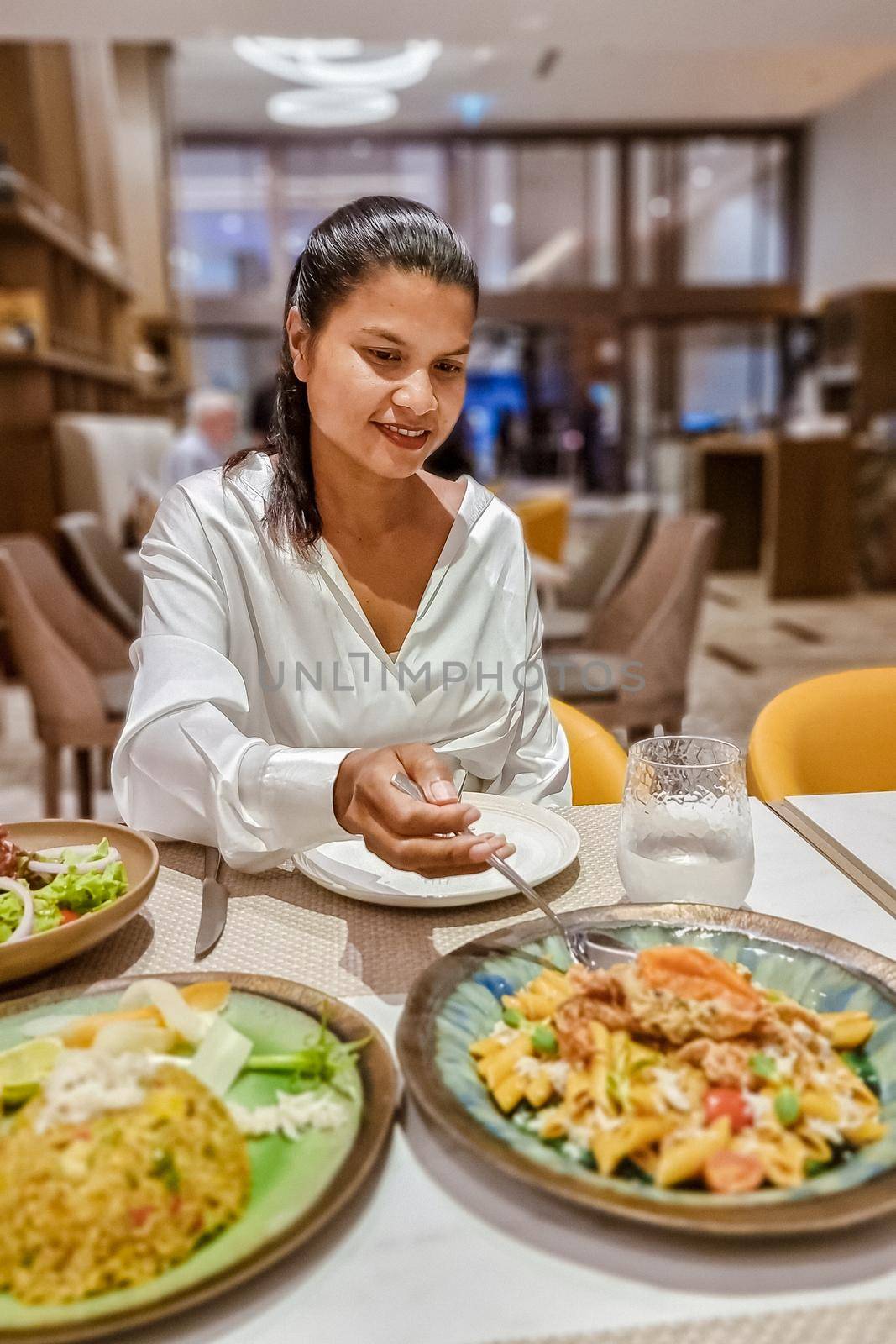 fresh salad with shrimp and mango in Thailand. colorful salad