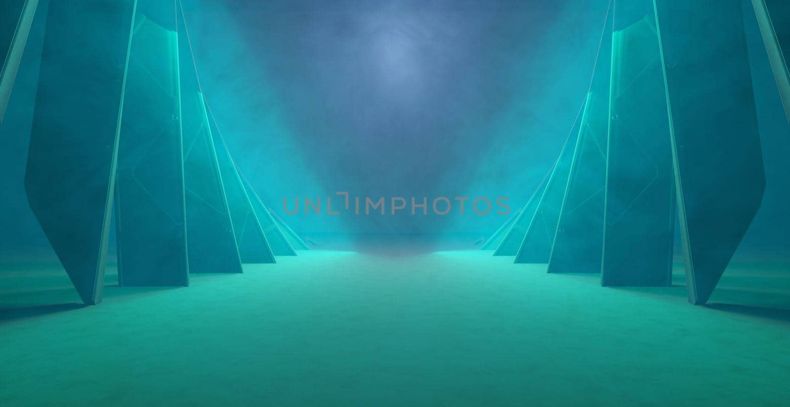 Futuristic Futuristic Industrial Interesting Smoke Light Blue Blank Night Banner Background 3D Rendering by yay_lmrb