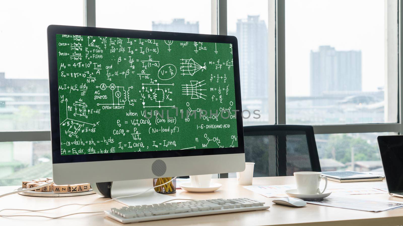 Mathematic equations and modish formula on computer screen by biancoblue