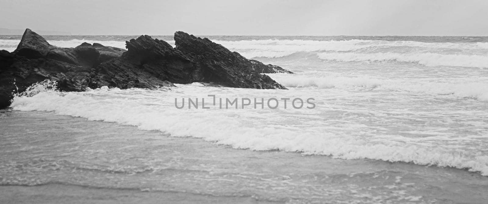 Coastal art print, monochrome and seascape concept - Atlantic ocean coast scenery, fine art