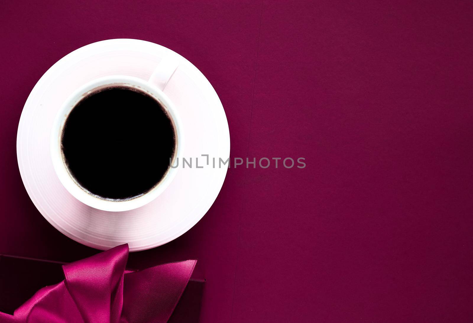Romantic present, cafe backdrop and drink concept - Coffee cup and luxury gift box flatlay background